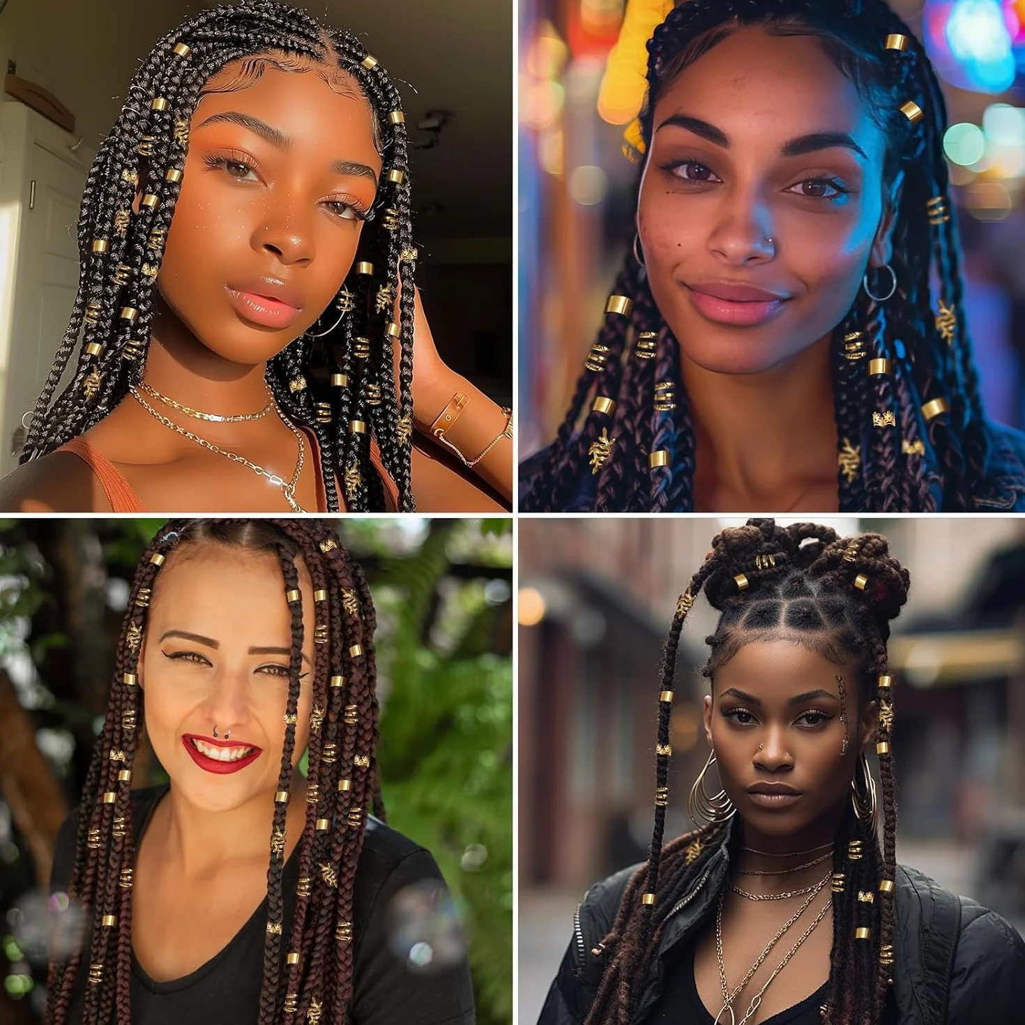 Confezione 50 accessori per dreadlocks gioielli per treccia anelli per capelli dorati