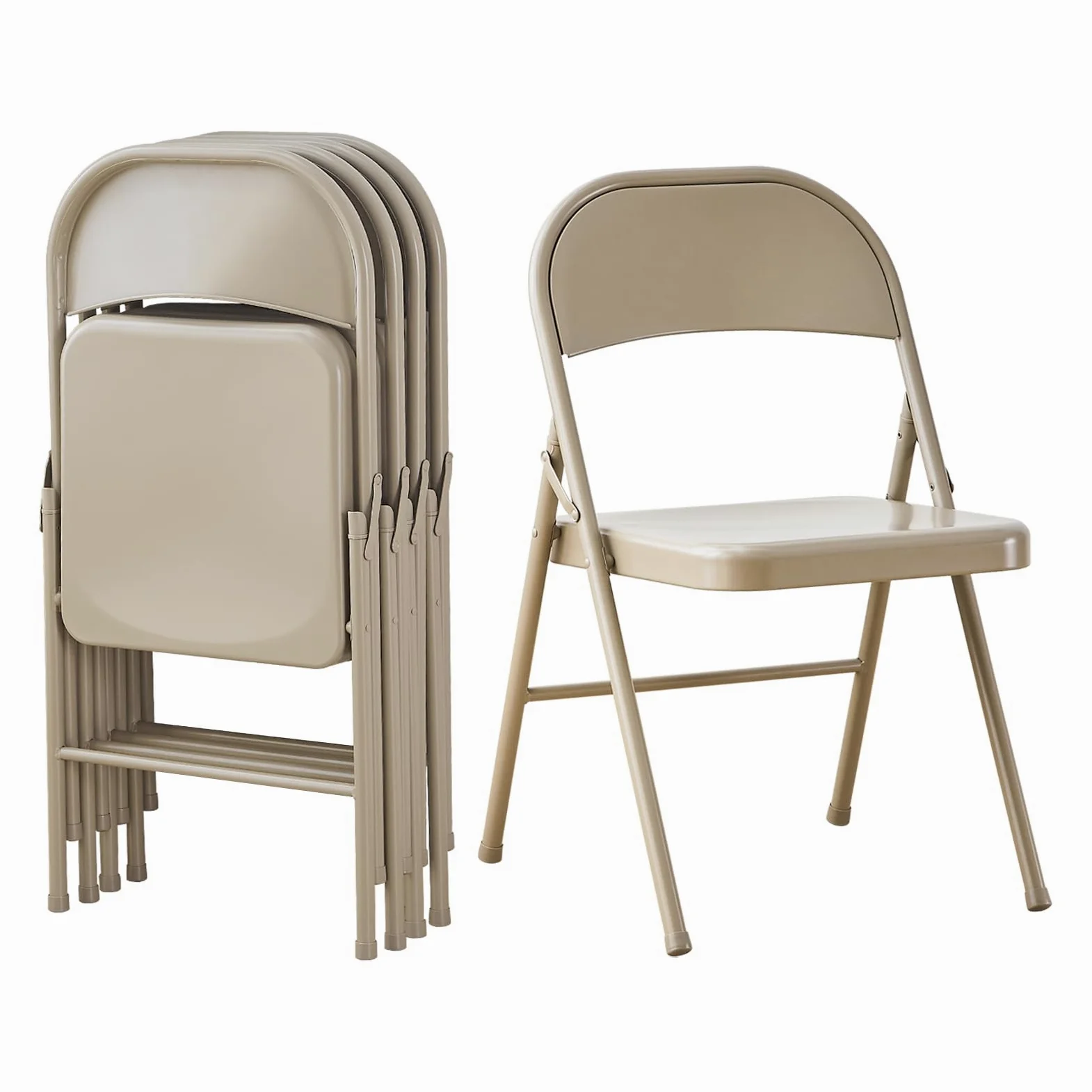 KAIHAOWIN Set 4 Sedia Pieghevole in Metallo, Sedie Pieghevoli Salvaspazioin, sedia pieghevole acciaio, Sedie Pieghevoli da Interno per Riunioni, Ufficio, Feste di Nozze, Eventi, Beige