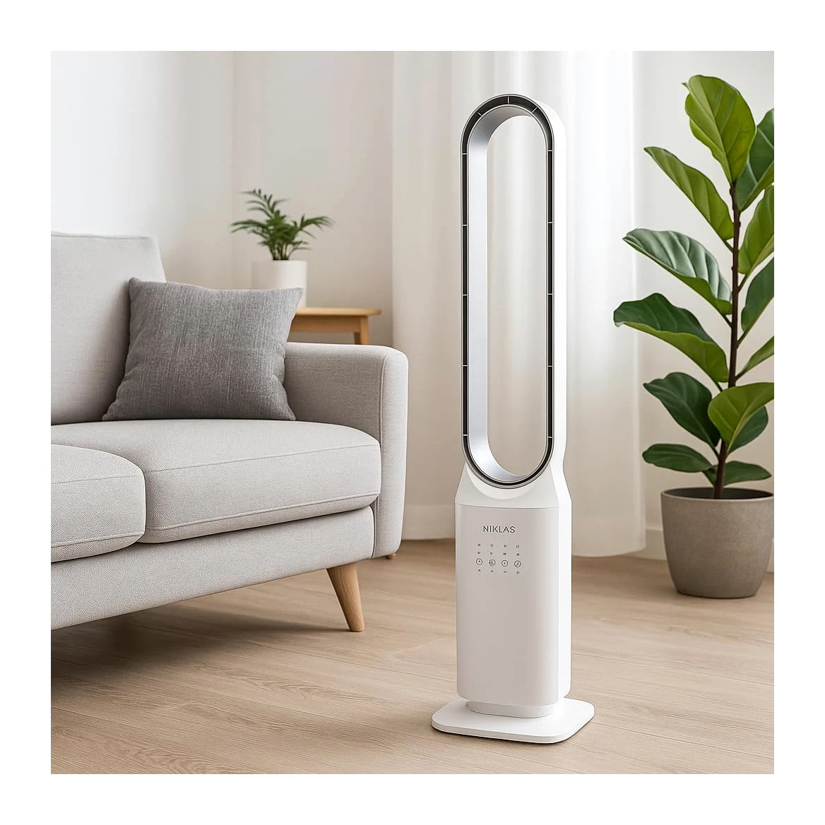 INTEC - Ventola silenziosa 50 W senza pale programmabile - Ventola a telecomando a 3 velocità Timer 7 h Bianco
