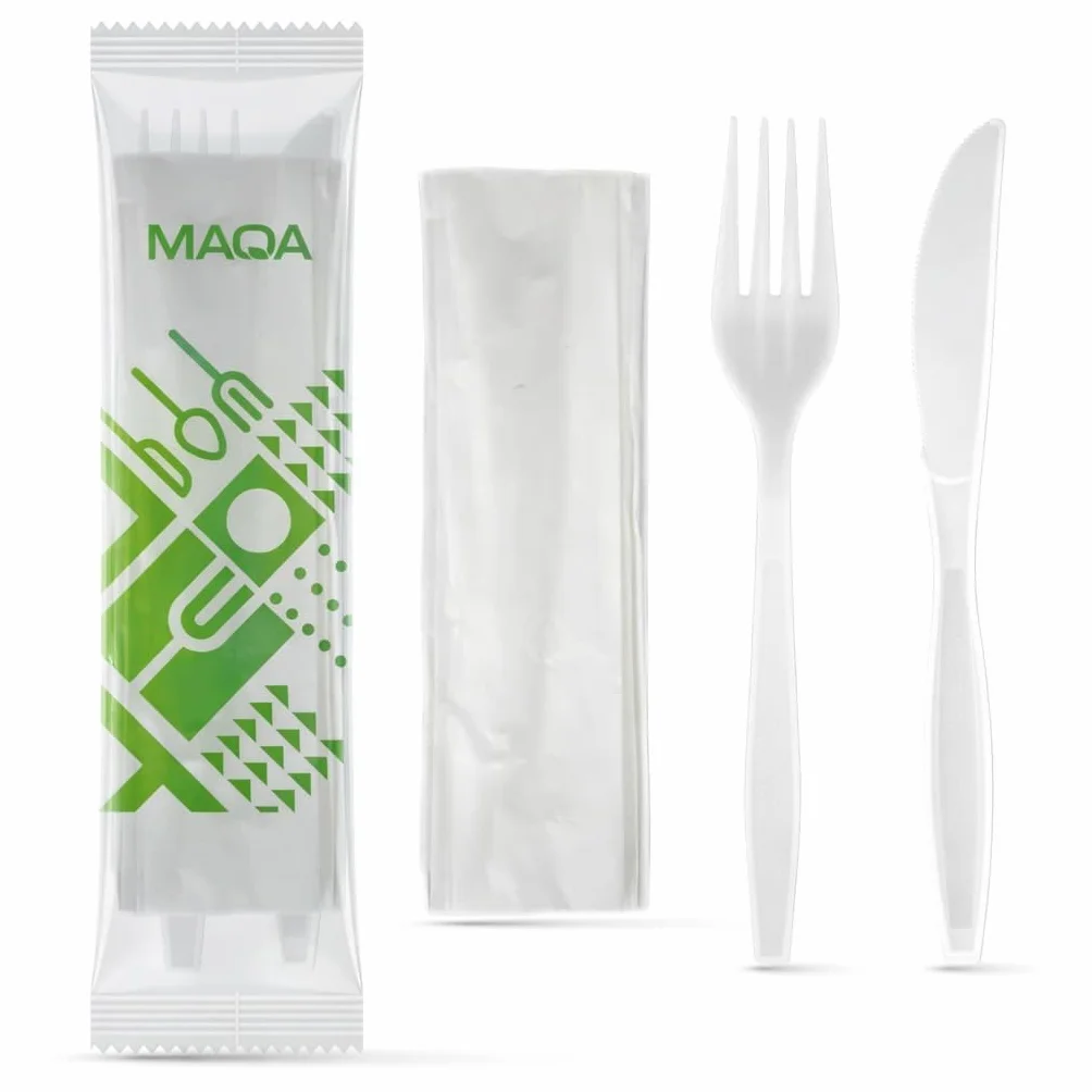 Posate Biodegradabili e Compostabili 500 Set – Forchetta e Coltello Imbustati Singolarmente, Resistenti fino a 70°C