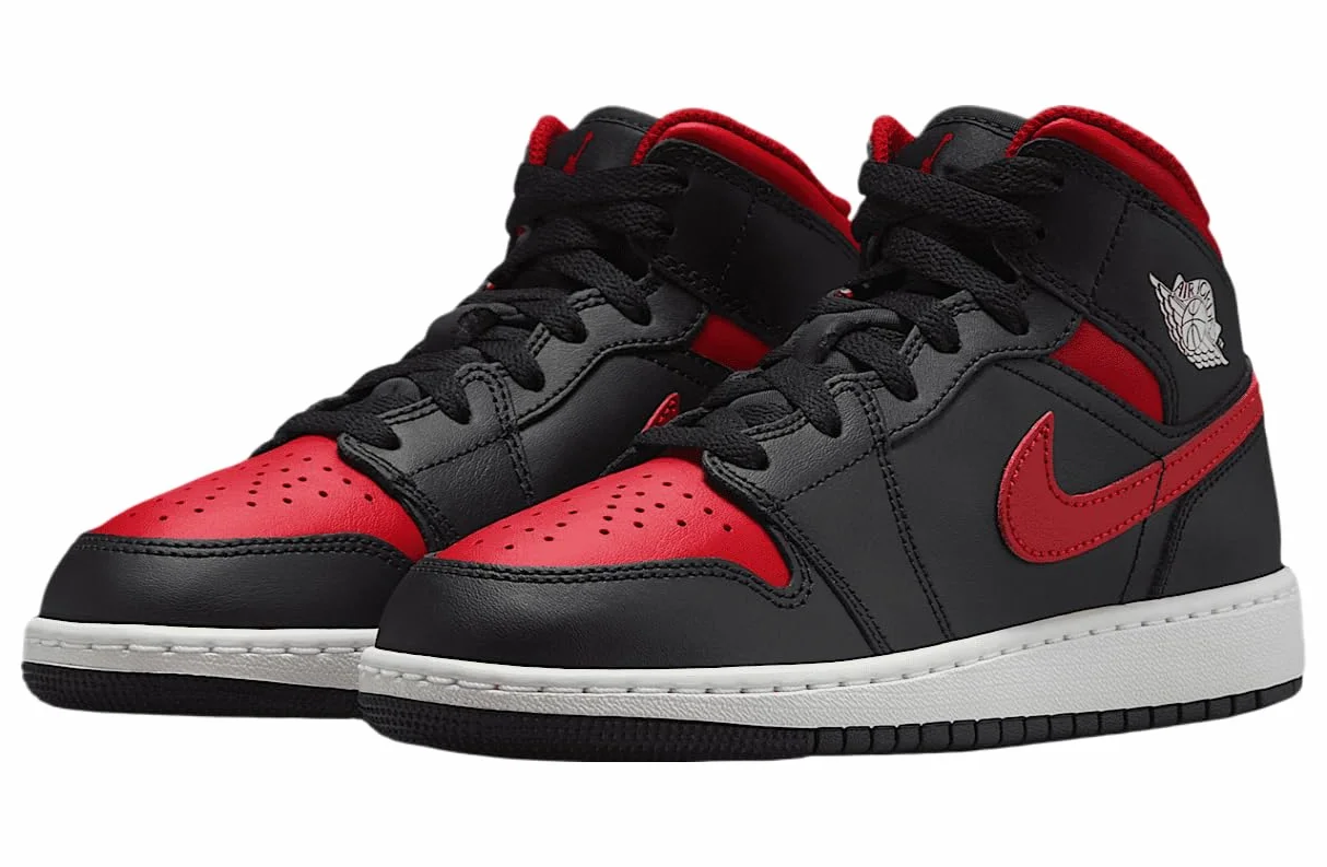 Air Jordan 1 Mid (GS) Nero/Rosso VERSITÀ-Bianco Summit, Nero, 7 Big Kid