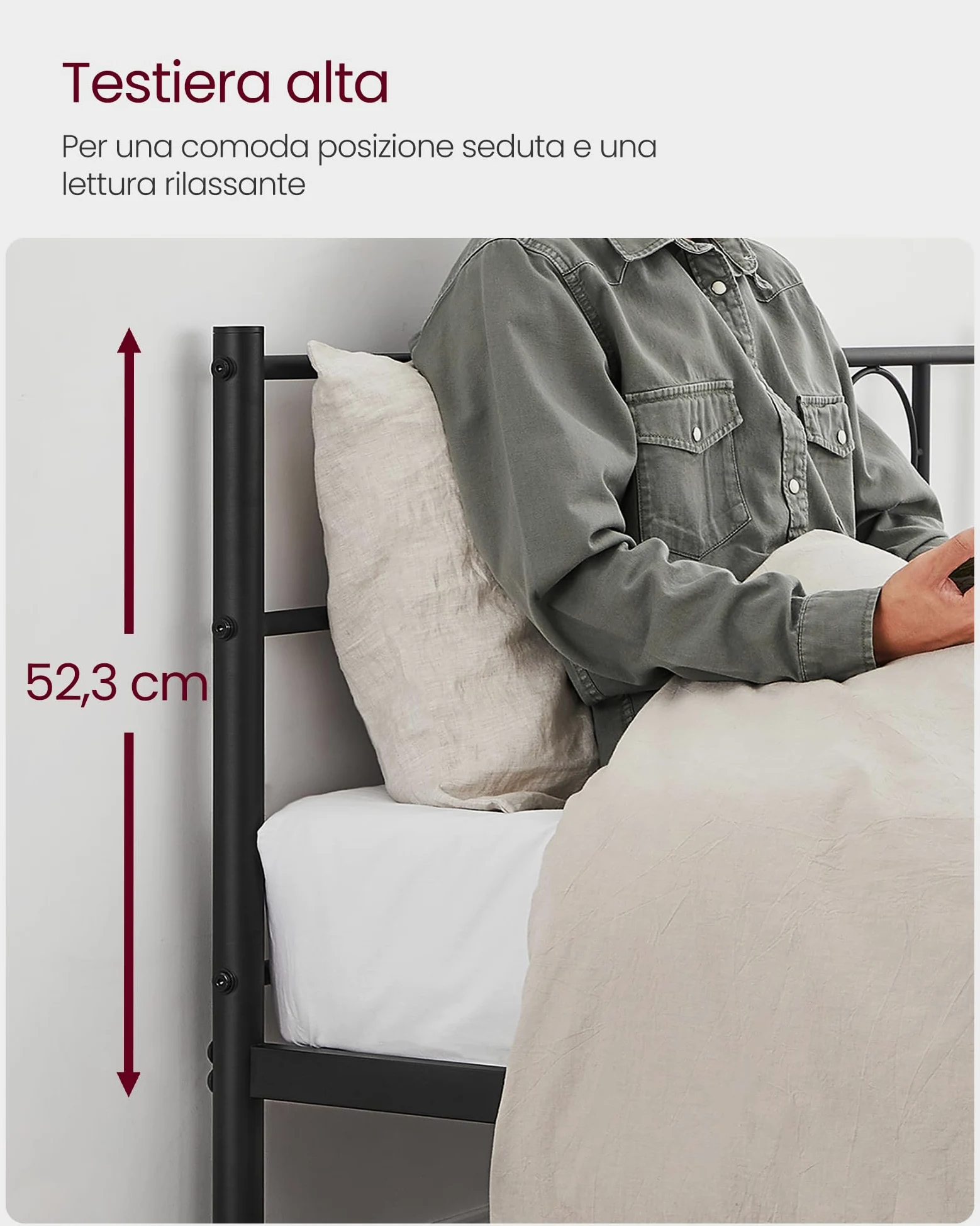 VASAGLE Struttura Letto Matrimoniale, Letto a Doghe in Metallo per Materassi di 160 x 190 cm, per Stanza di Ospiti, Montaggio Facile, per Spazi Piccoli, Nero Inchiostro RMB069B01