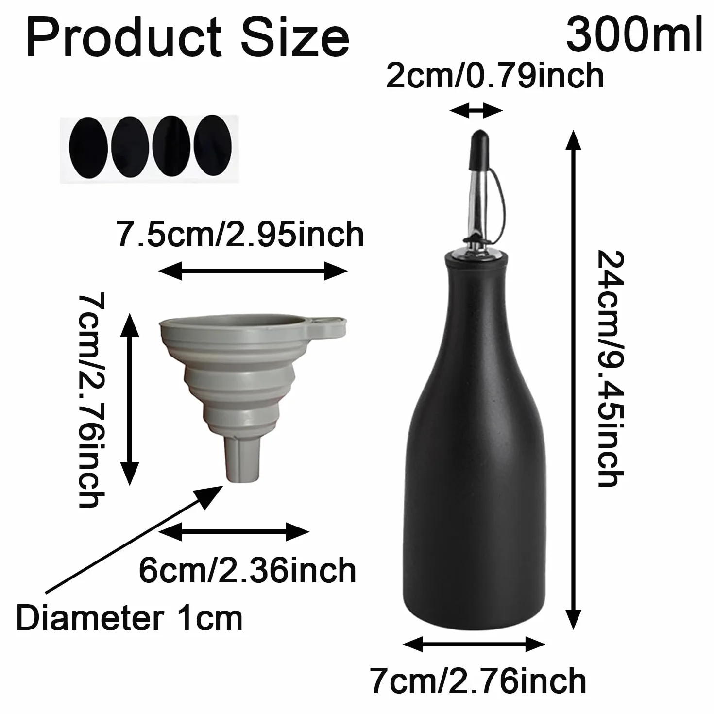 Oliera Salvagoccia In Ceramica, Dispenser In Ceramica per Olio D'Oliva, Bottiglia Di Olio Con Ugello a Gravità, Con Imbuto, Sottosmalto Ad Alta Temperatura, per Oli, Aceti, Utensili Da Cucina, Nero
