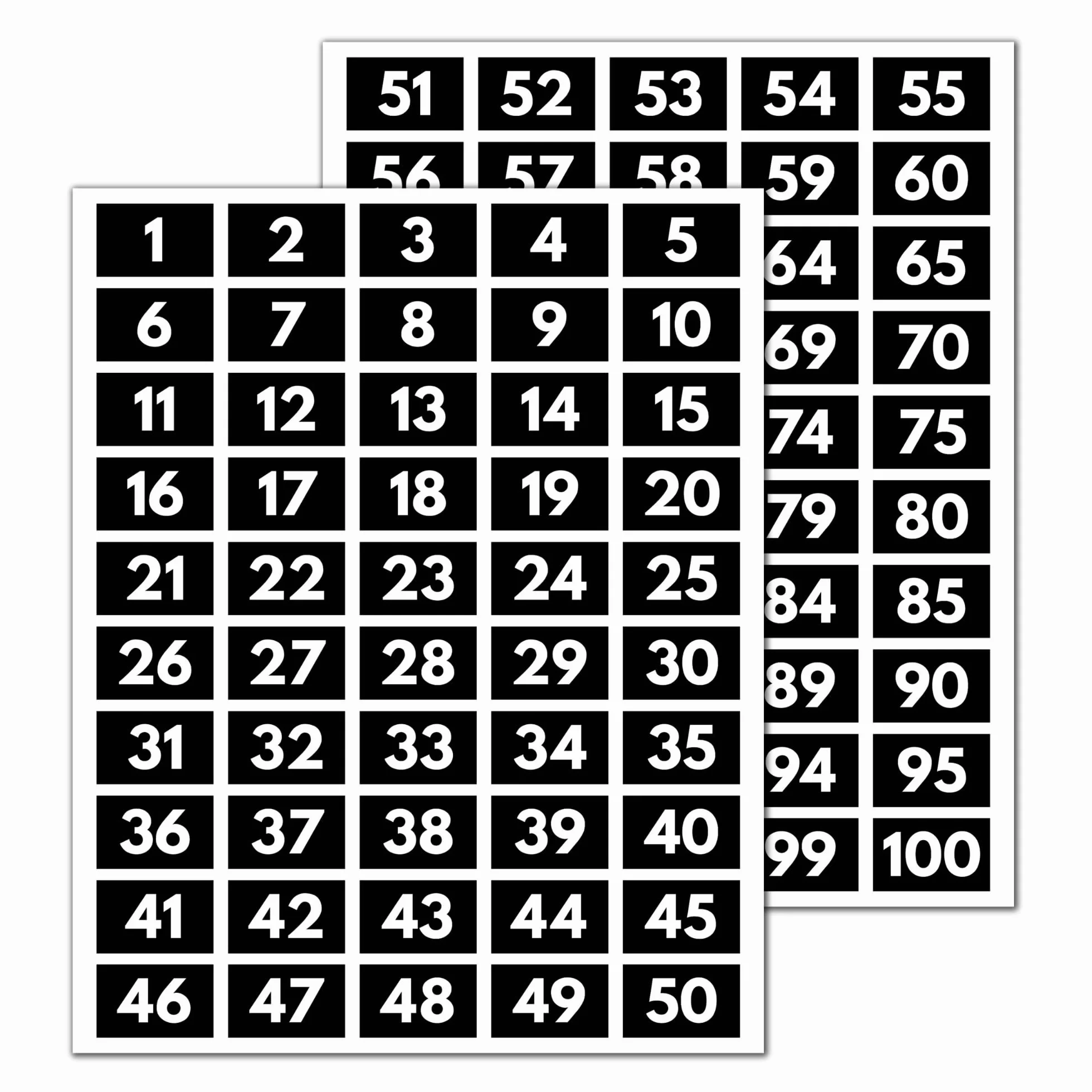 5 Set - Numeri Adesivi 1-100, Vinile Impermeabile - Bianco, 40 x 25 mm