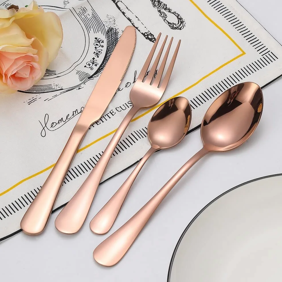Set di posate, 24 pezzi, set di posate in acciaio inox 18/10, coltelli, forchette, cucchiaini da caffè, set di posate da cucina per 6 persone (colore: nero)
