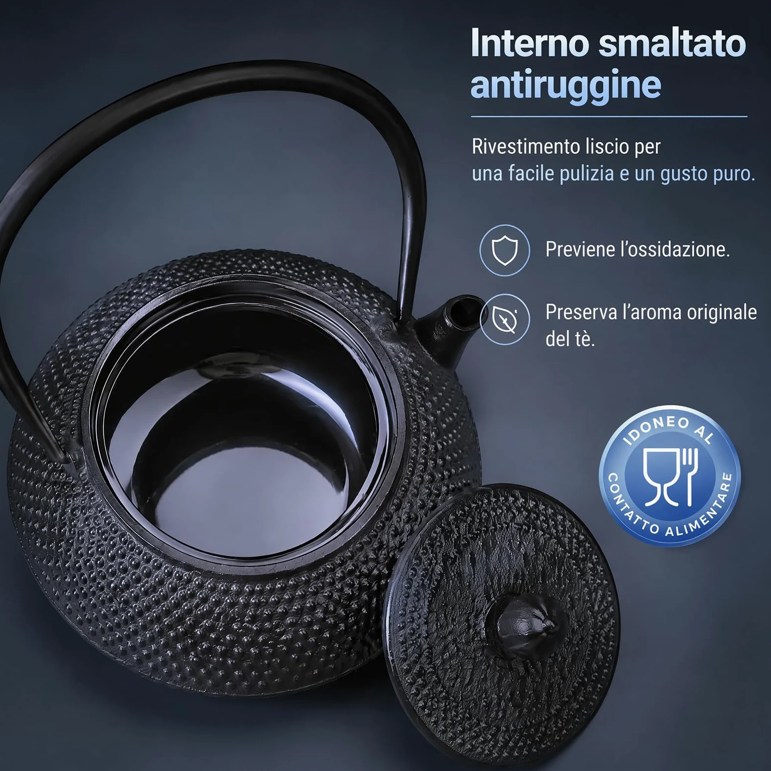 Teiera tradizionale giapponese in ghisa, nero, in metallo di alta qualità con motivo strutturato, stile teiera, 800 ml