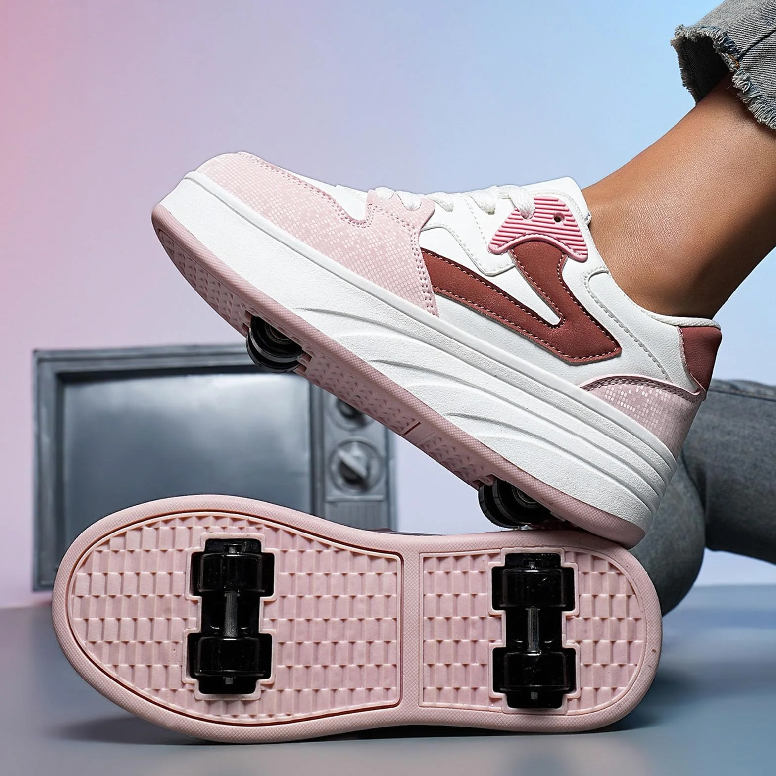 ENEN Scarpe con Rotelle Bambina, Scarpe da Skateboard con 4 Ruote, Sneakers Junior Outdoor Multisport