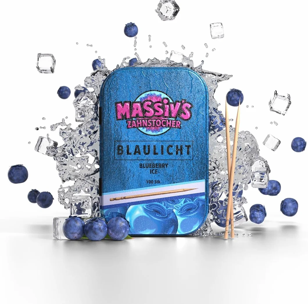 Blaulicht Blueberry Ice Zahnstocher Stuzzicadenti Aromatizzati 100 Pezzi Vegani Senza Zucchero