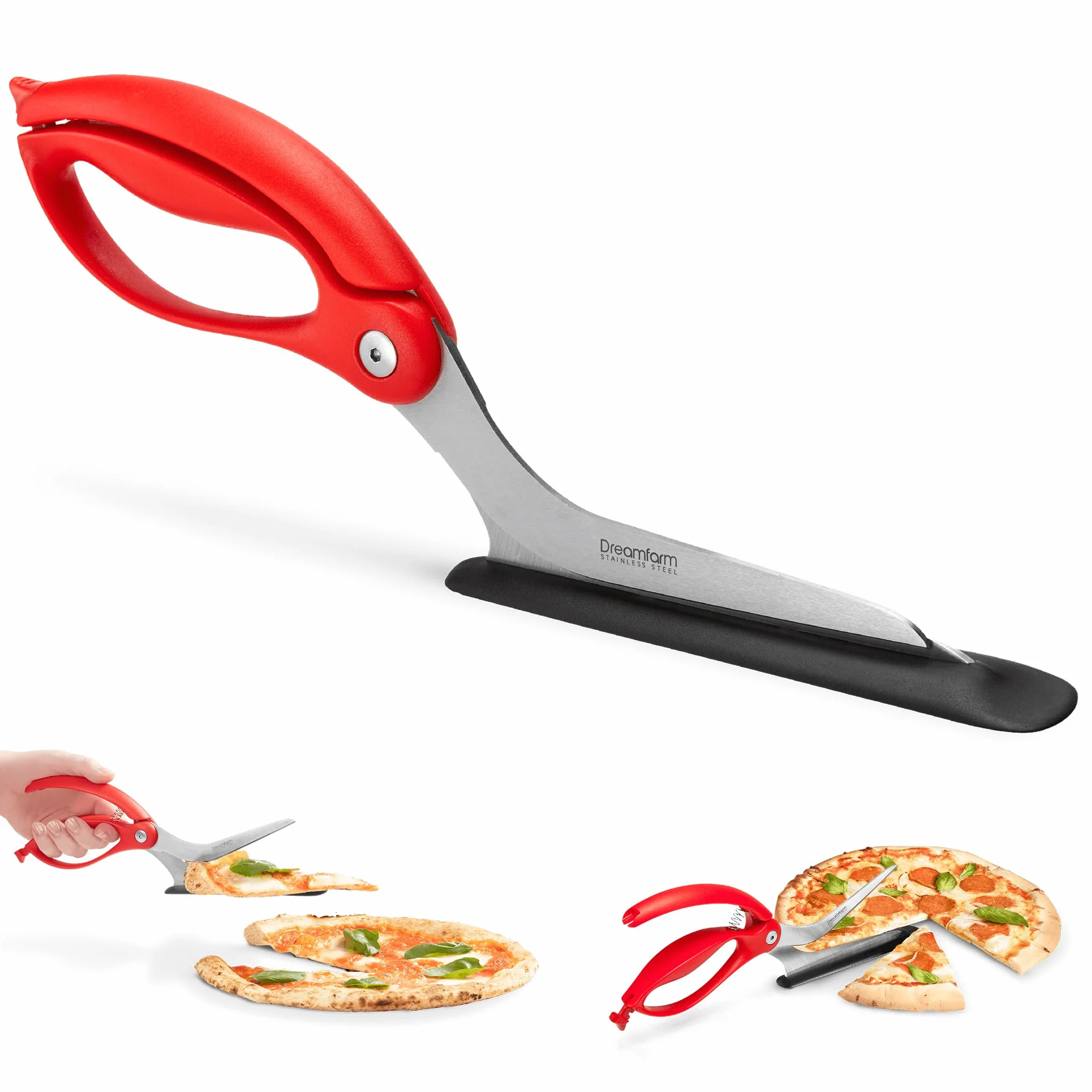 Dreamfarm Scizza forbici per pizza rosse con base in nylon, lame in acciaio inox 420J2, resistente al calore, lavabile in lavastoviglie, taglia e servi in un solo gesto utensile da cucina
