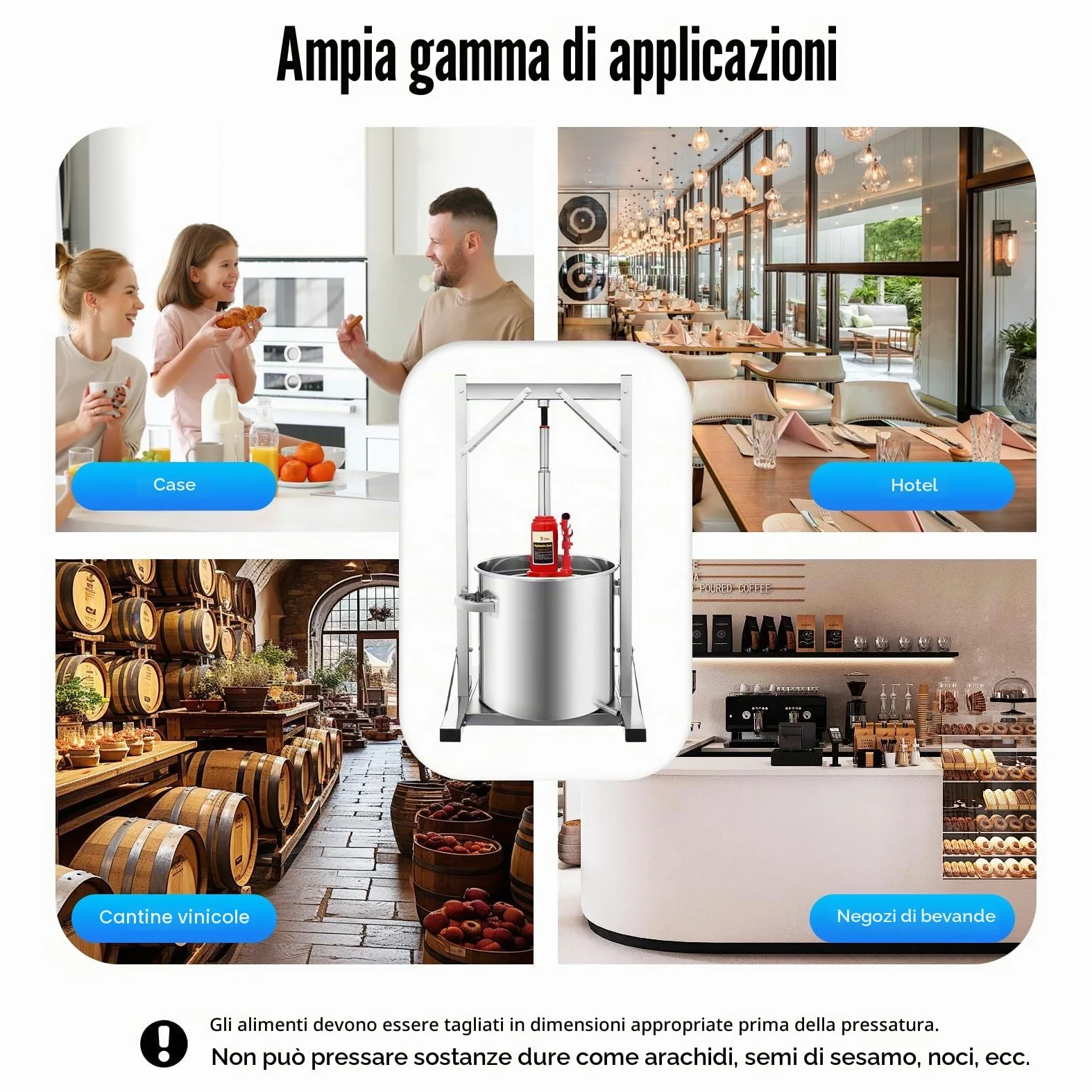Torchio Idraulico per Frutta 22L, Spremifrutta in Acciaio Inox per Vino, Succo, Pressa Professionale Compatta, Uso Domestico e Cantina, con Filtro e Manici