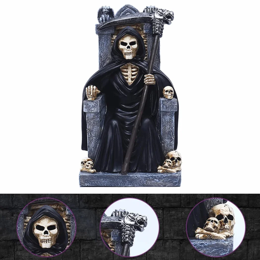 Jorzer Statua della morte di Halloween Morte Statua Tristo Mietitore Resina Scheletro Decorazione Desktop