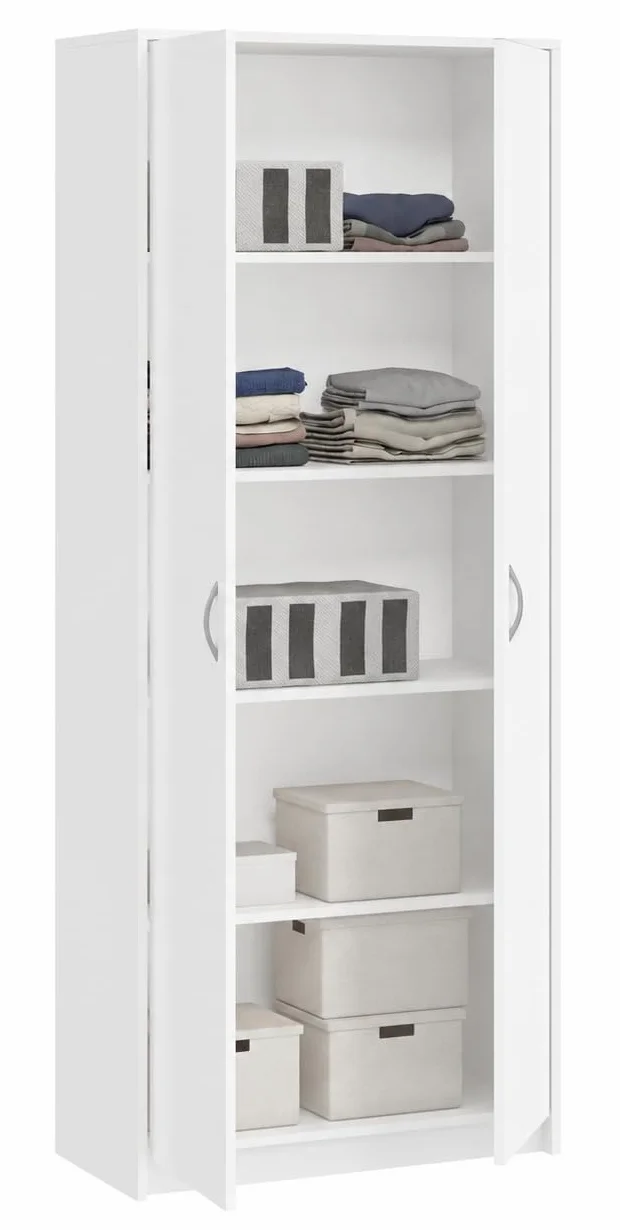Armadio multifunzionale per la casa, armadio guardaroba, da ufficio e per documenti con 2 ante e 5 scomparti, 180 x 74 x 35 cm (Bianco)