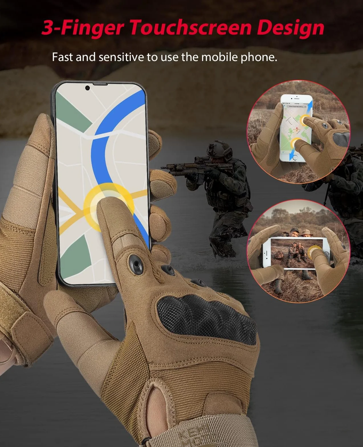 KEMIMOTO Guanti tattici, guanti da moto, guanti militari, con protezione per caviglia in fibra di carbonio e touchscreen, traspiranti, dita intere, per bushcraft, moto, caccia e sicurezza
