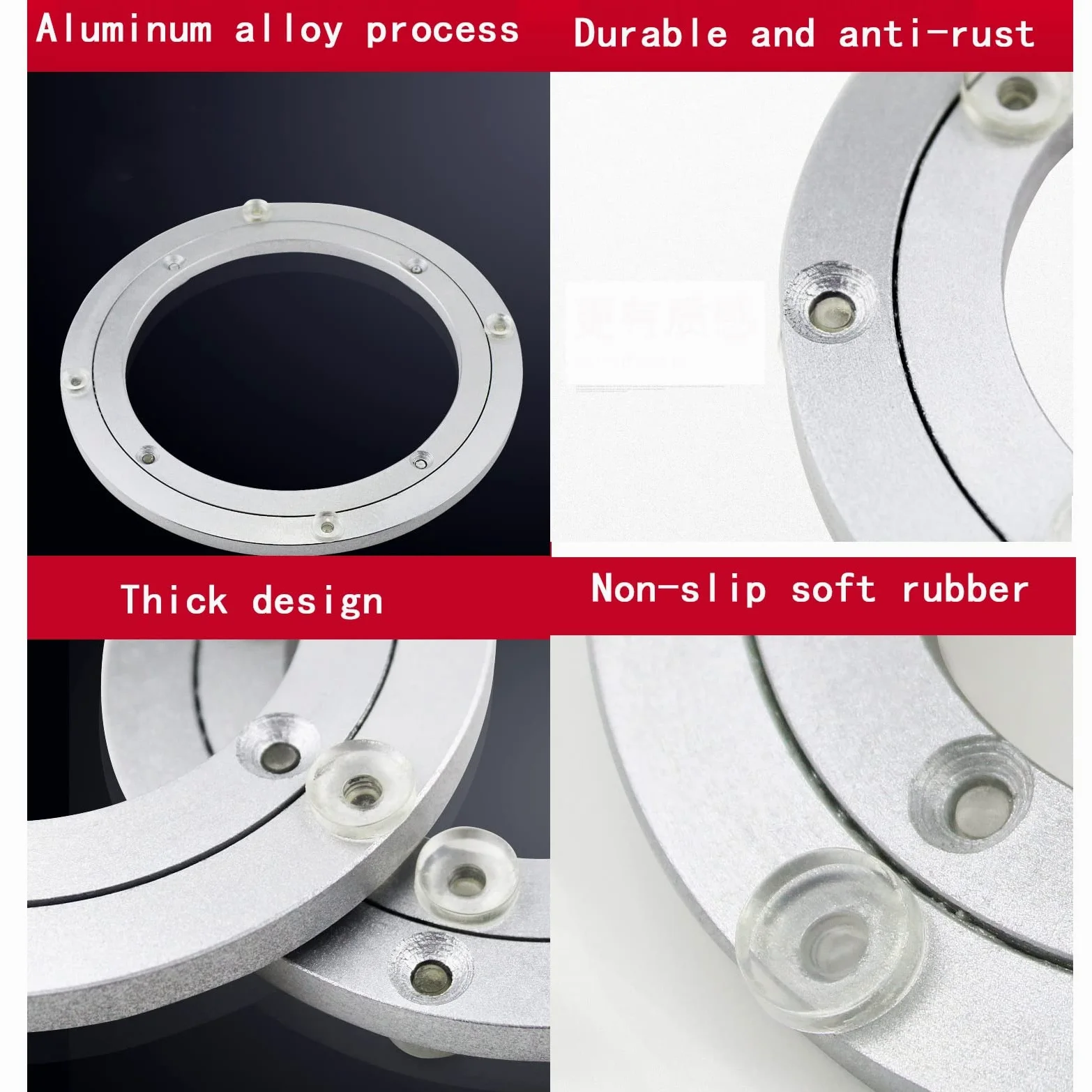 Cuscinetto per giradischi in lega di alluminio resistente, anello girevole girevole da 150-600 mm per tavolo da pranzo, TV e monitor, movimento durevole e fluido