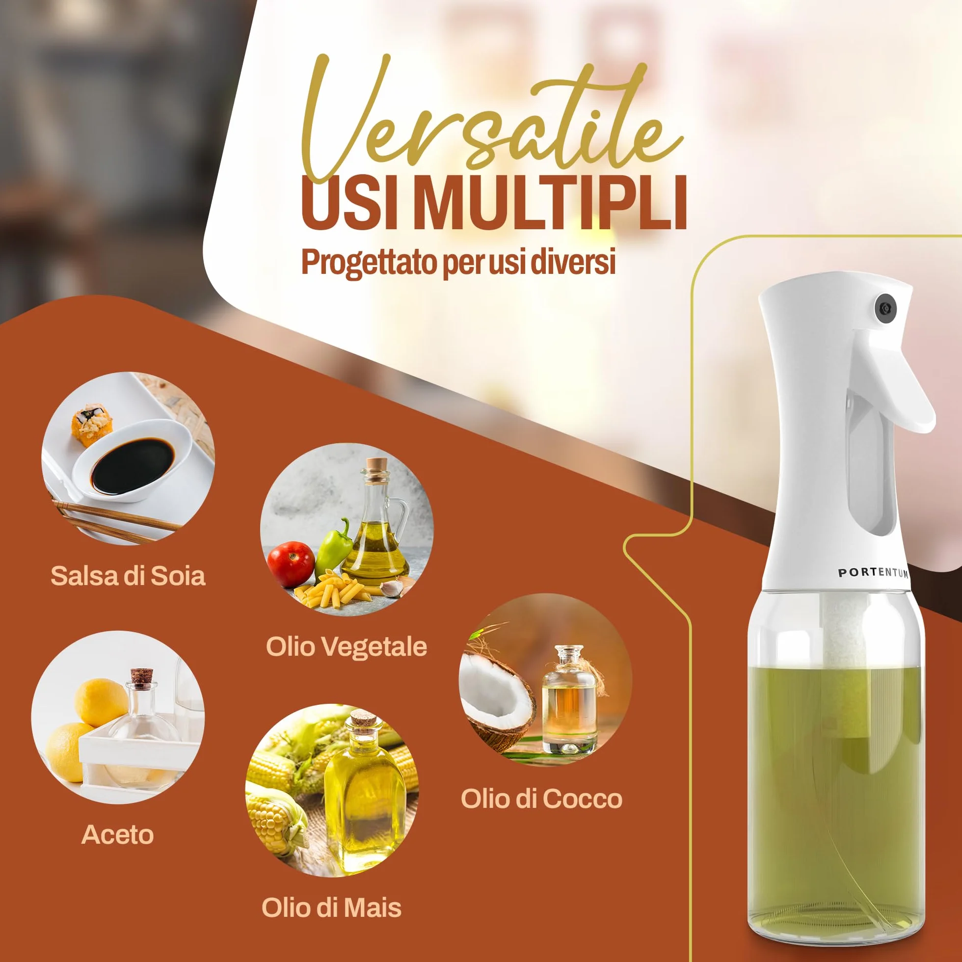 Spruzzino olio per friggitrice aria 300ml Antigoccia Oliera Vetro Dispenser