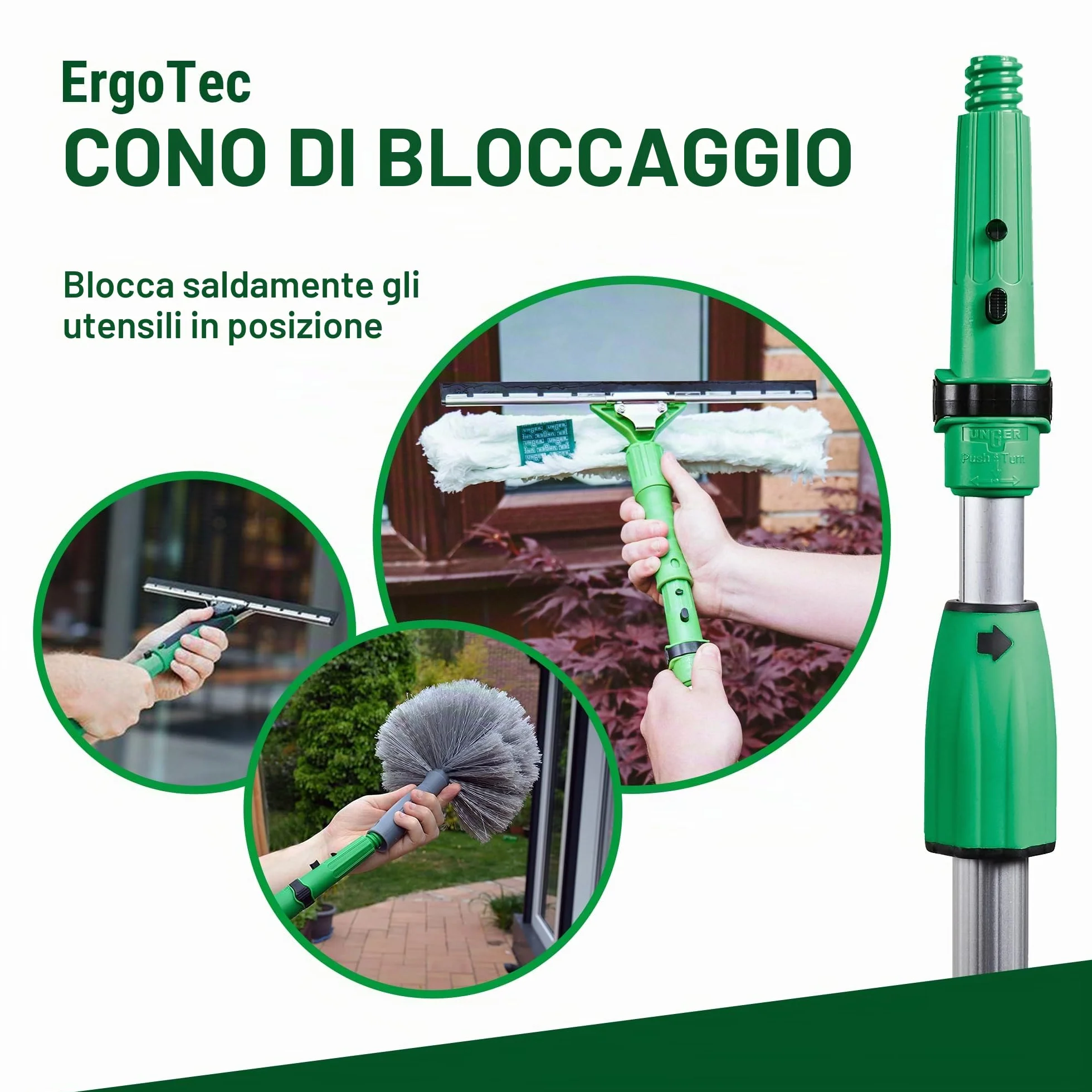 Unger OptiLoc asta telescopica 1,25 cm (compatibile con gli attrezzi per la pulizia delle finestre, impugnatura ergonomica, punta antiscivolo, chiusura a due componenti) EZ120