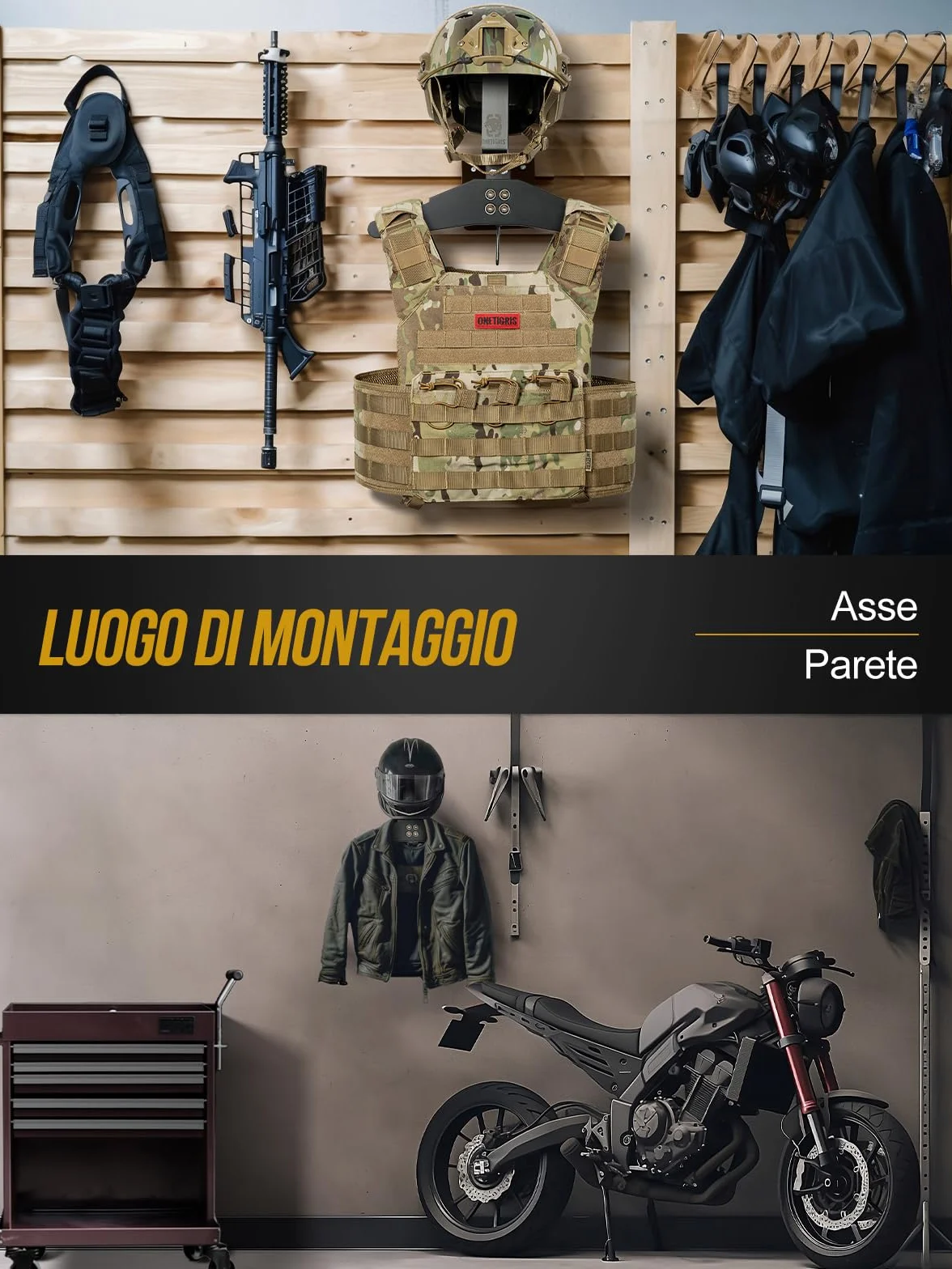 OneTigris Porta Casco Moto Muro per Gilet Tattico, Supporto per Casco e Piastra