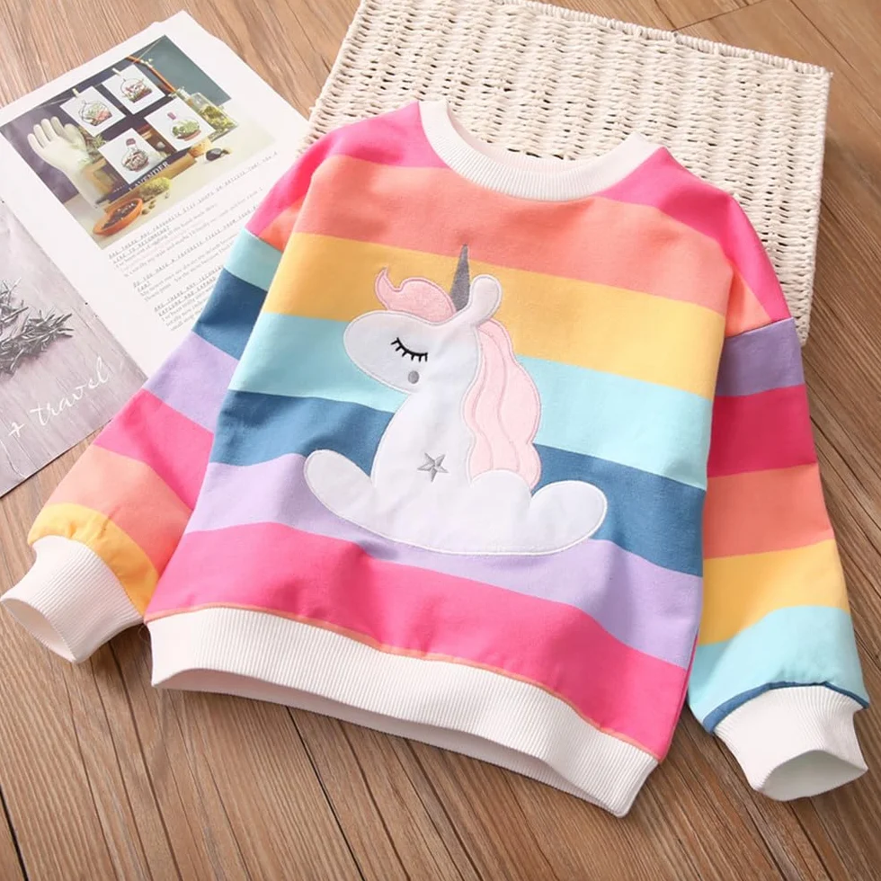 Felpa Ragazza Bambina Sweatshirts Pullover Maniche Lunghe Scollo Rotondo 1-7 Anni