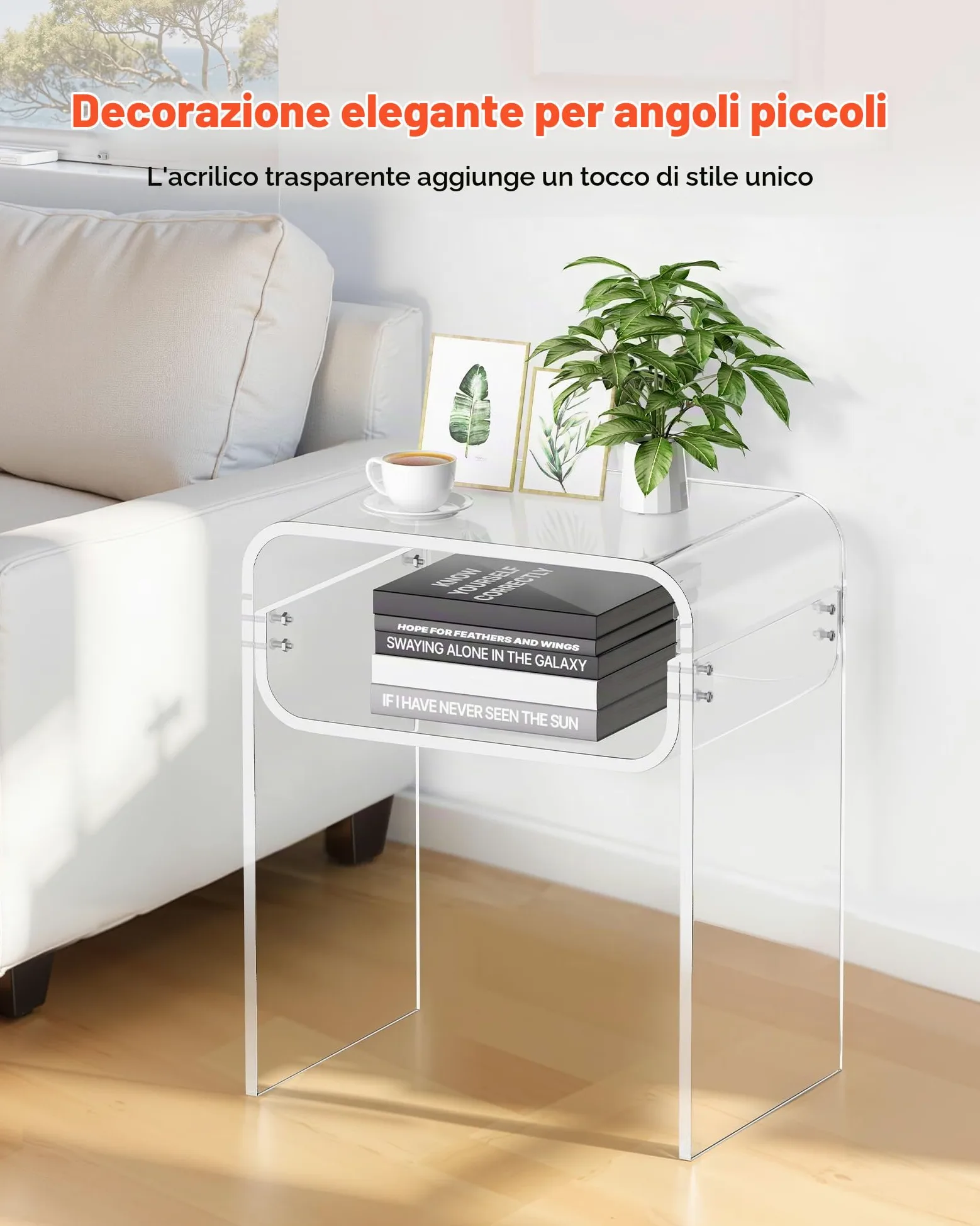 VEVOR Tavolino in Acrilico, Comodino Trasparente a 2 Livelli con Ripiano, Rettangolare Moderno in Acrilico, Comodino Spesso per Camera da Letto, Soggiorno, Studio, 30 x 40 x 50 cm