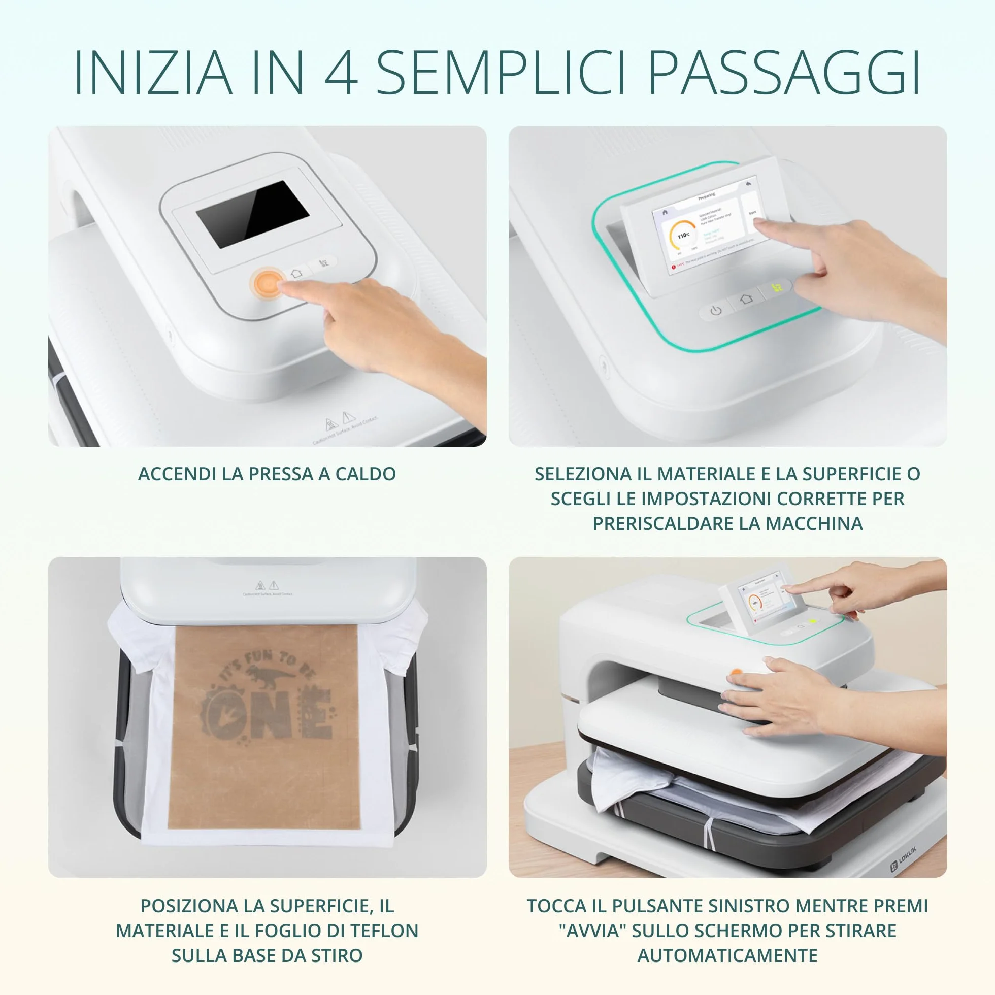 LOKLiK ImPress Auto 2 Smart Pressa a caldo per personalizzare magliette DTF e sublimazione bianca