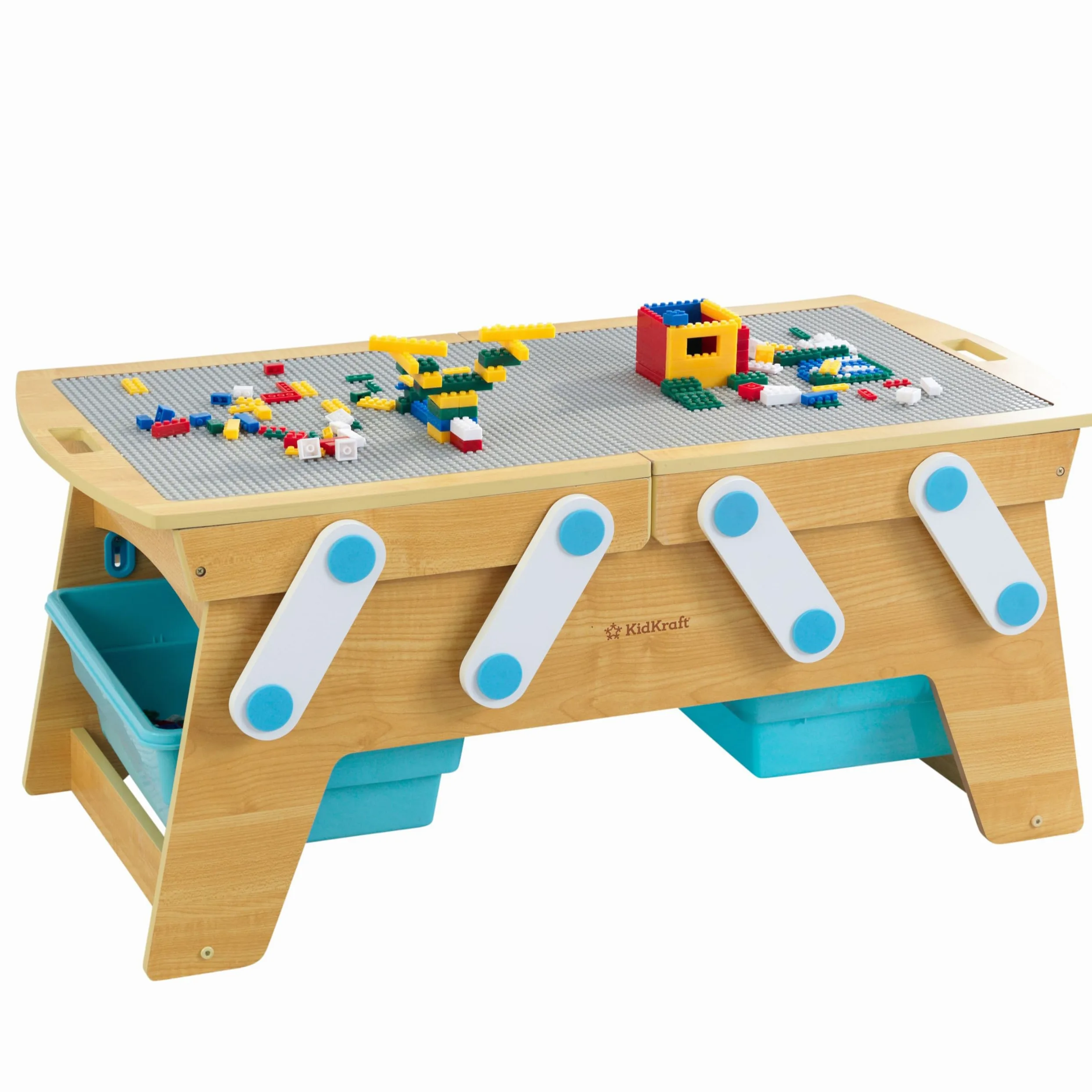 KidKraft Tavolino Play N Store in Legno con Mattoncini Costruzioni, Tavolino con Contenitori Portaoggetti, Mobili per Cameretta e Sala Giochi per Bambini, 17512