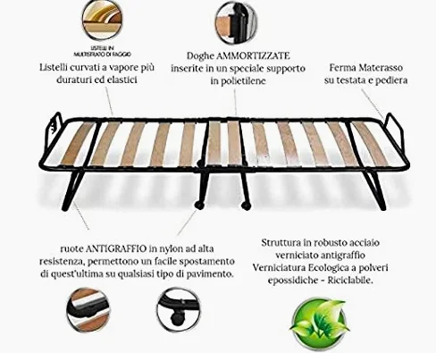 Evergreenweb - Brandina Pieghevole 80x190 cm - Rete Singola a Doghe in Legno Naturale di Faggio + Ammortizzatori, sostegno più flessibile - Ortopedica, 4 Ruote ANTIGRAFFIO Smontabili