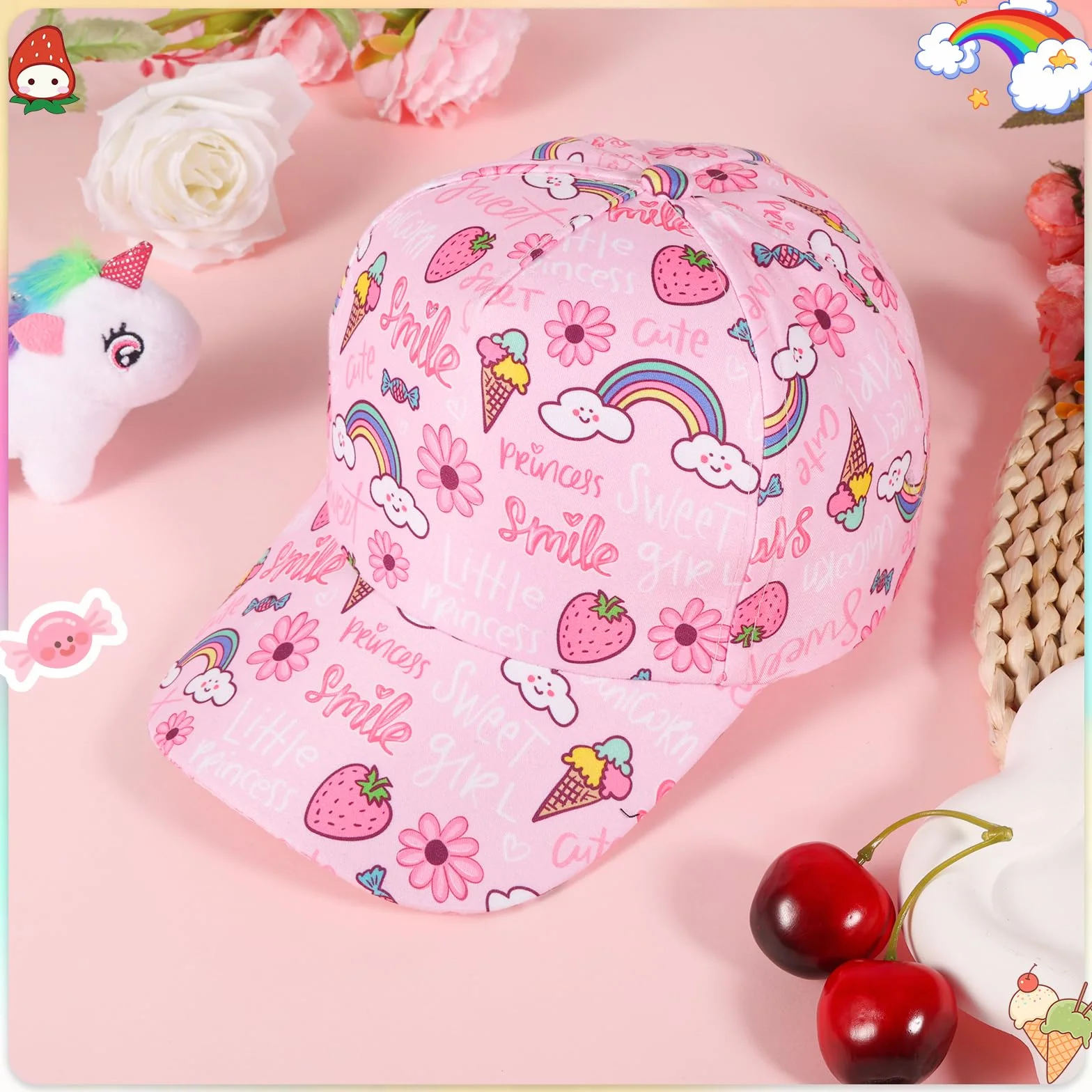 Cappellino da Baseball per Bambine QKURT, Cappello Estivo Regolabile per Bambini 2-8 Anni