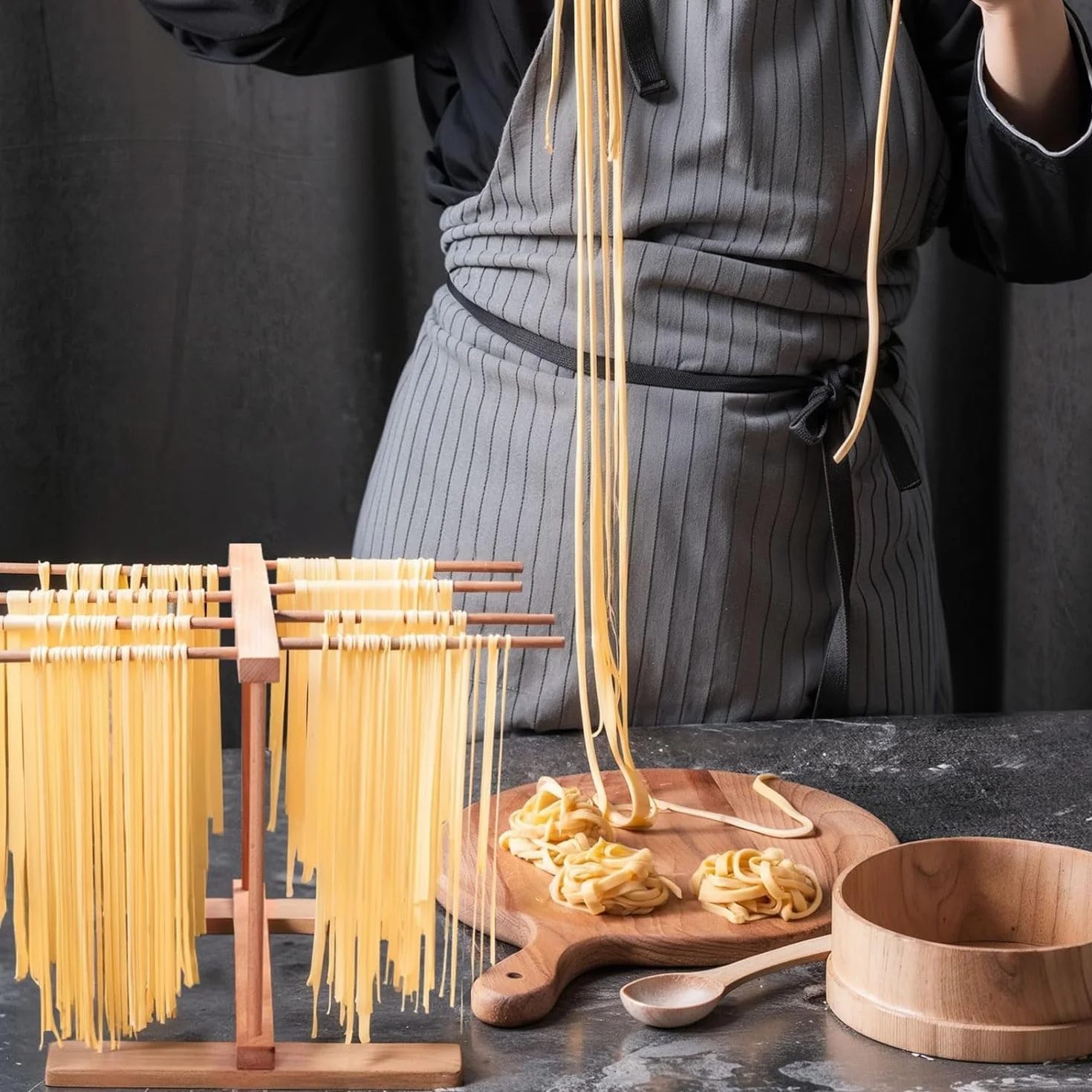 Asciugatrice per pasta in legno, supporto per pasta in legno con 8 rimovibili, asciugacapelli riutilizzabile per pasta