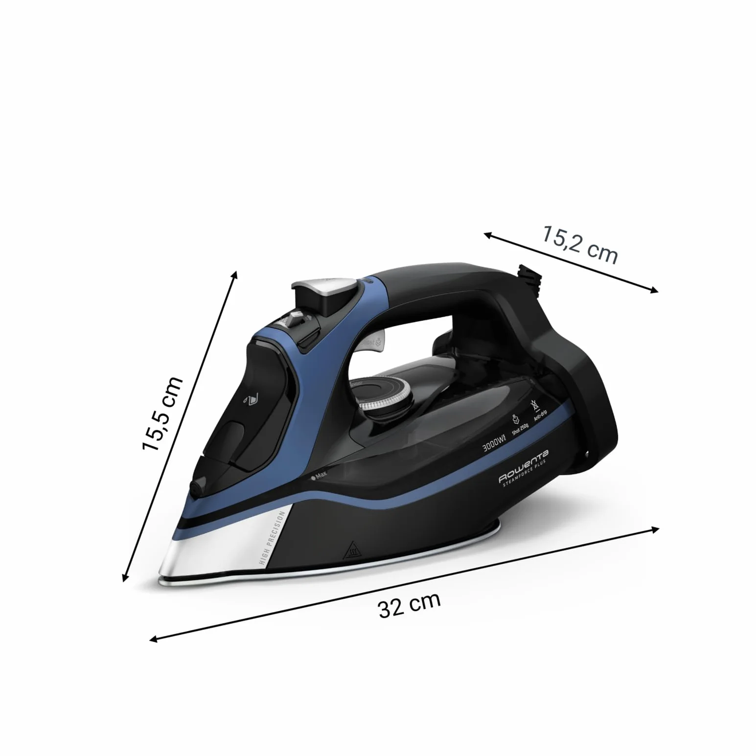 Rowenta Steam Force Plus, Ferro da Stiro a Vapore, 3000 W di Potenza, Sistema Anticalcare, piastra Microsteam400 HD, DW9411