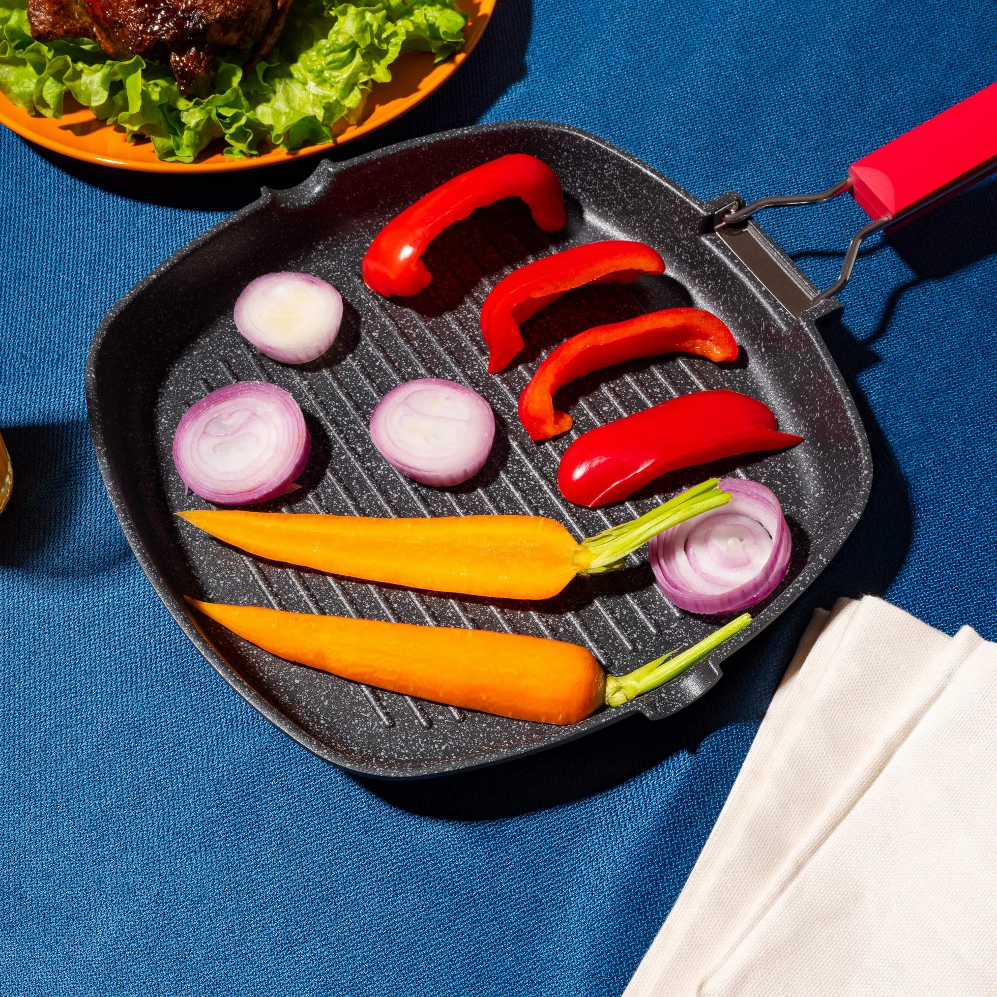 Moneta Bistecchiera antiaderente 28x28cm Pro Grill con manico pieghevole induzione