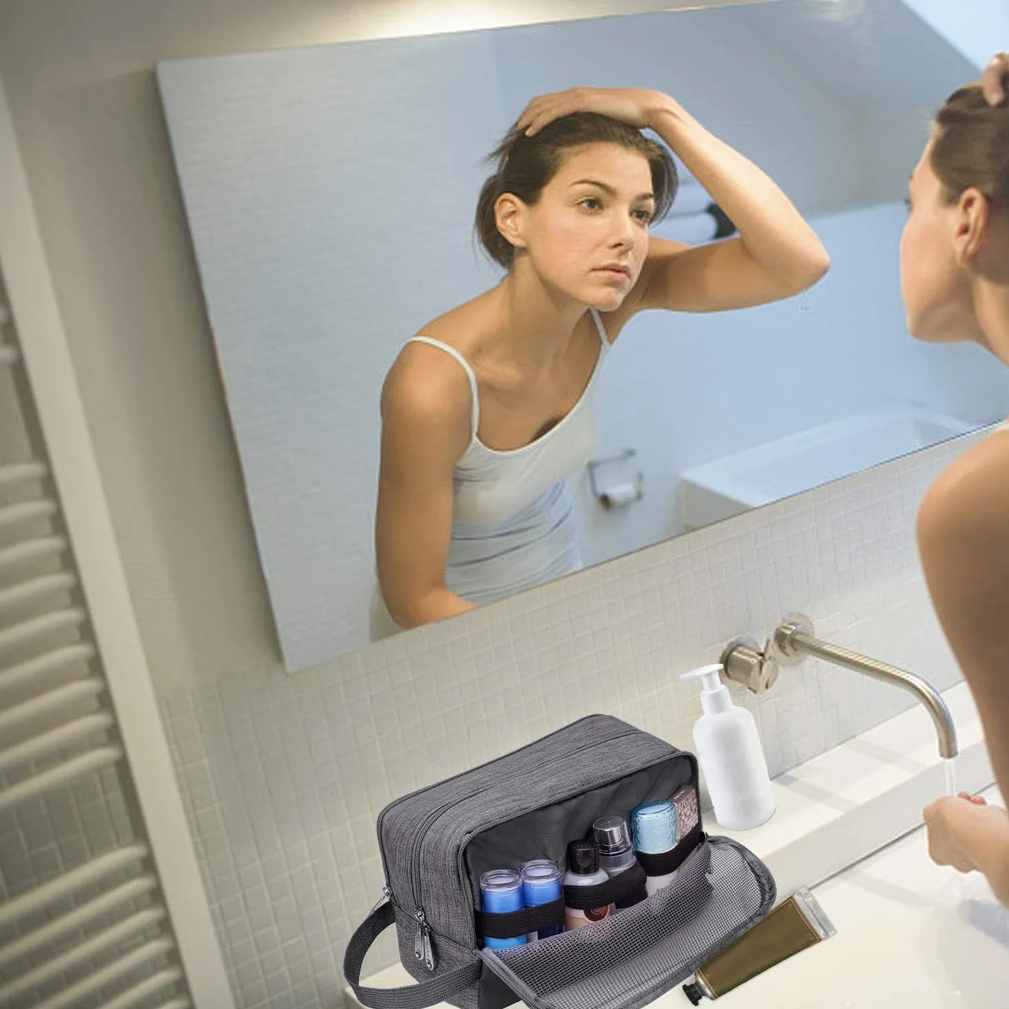 WANDF Astuccio da toilette da viaggio uomo borsa da bagno trucco organizzatore