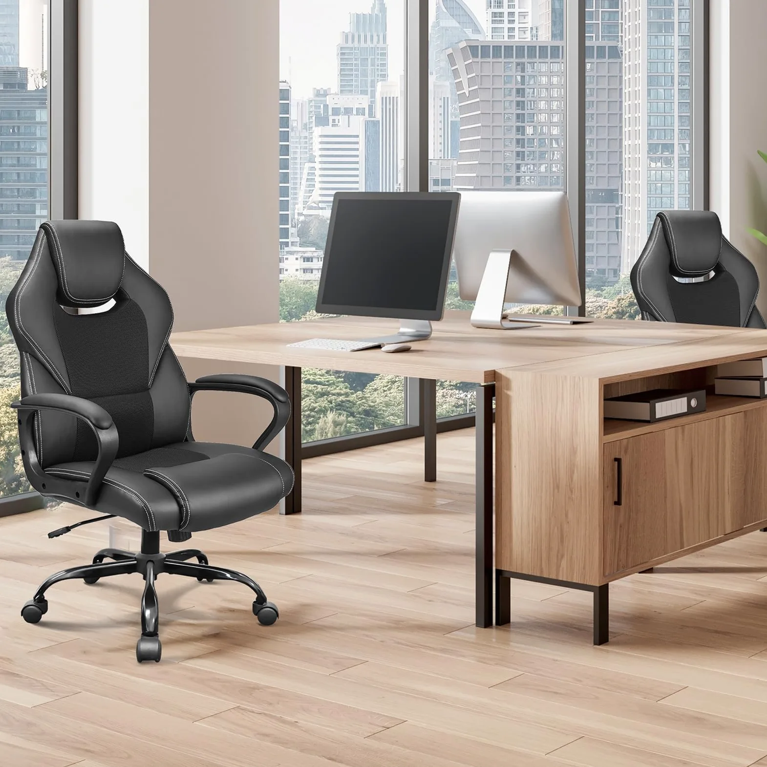 BASETBL Sedia da Ufficio Ergonomica con Supporto Lombare, Sedia Scrivania Poltrona Girevole ad Altezza Regolabile per Ufficio e Studio — Nera