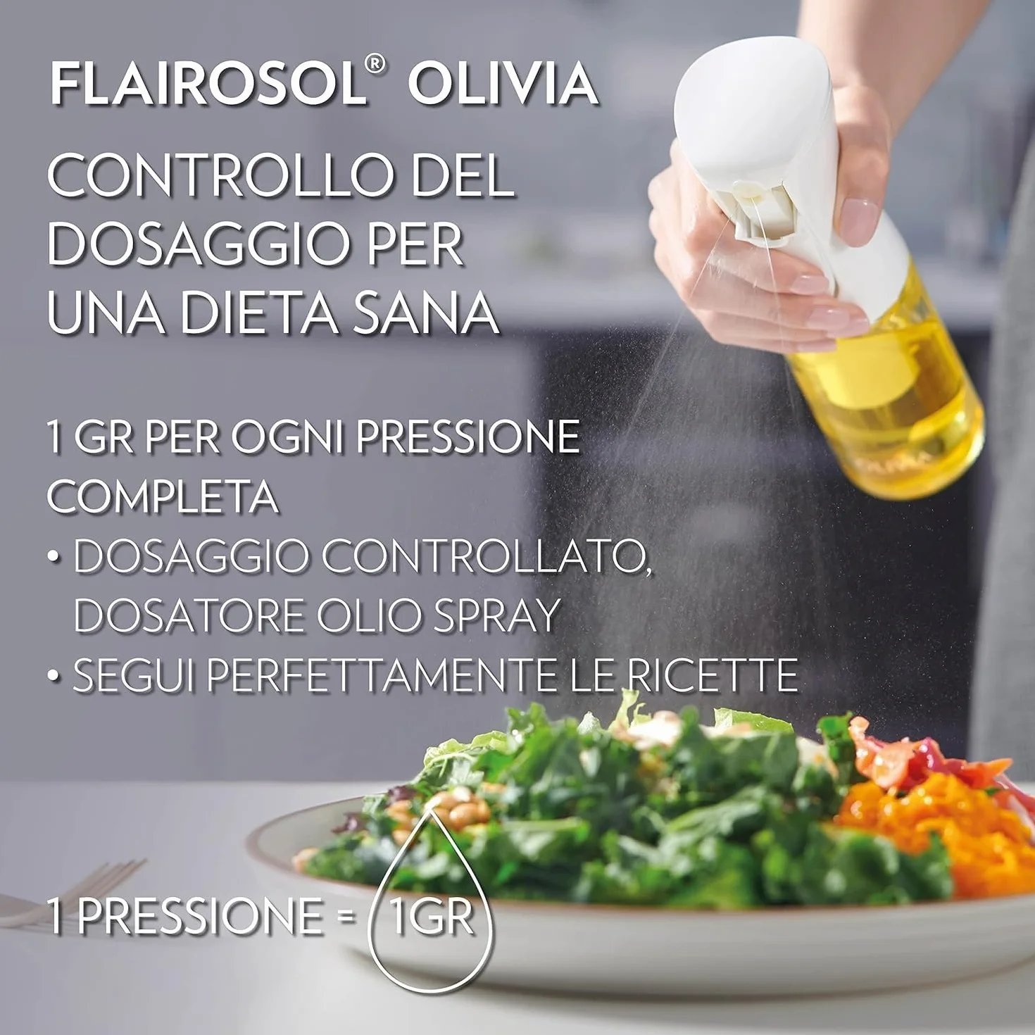 FLAIROSOL OLIVIA Spruzzatore di Olio in Vetro 130ml - Tecnologia a Spruzzo Continuo con Controllo Porzioni