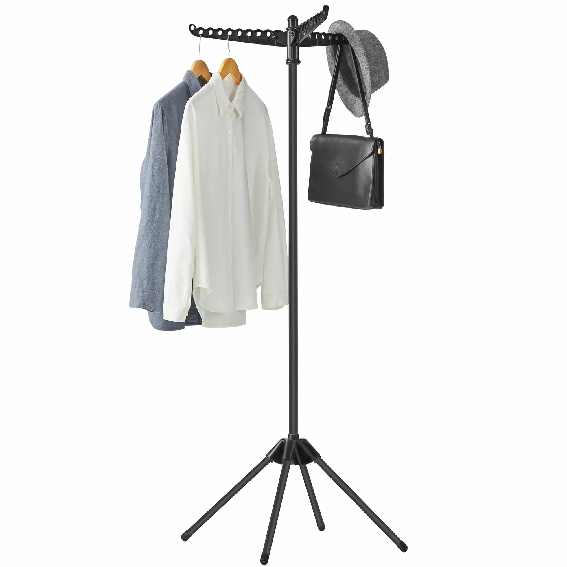 SONGMICS Stendibiancheria Verticale Salvaspazio, Stendino da Terra, 3 Bracci Girevoli, 4 Gambe, per Uso Interno, Acciaio Inossidabile, per fino a 27 Capi, Altezza 150 cm, Nero LLR510B01