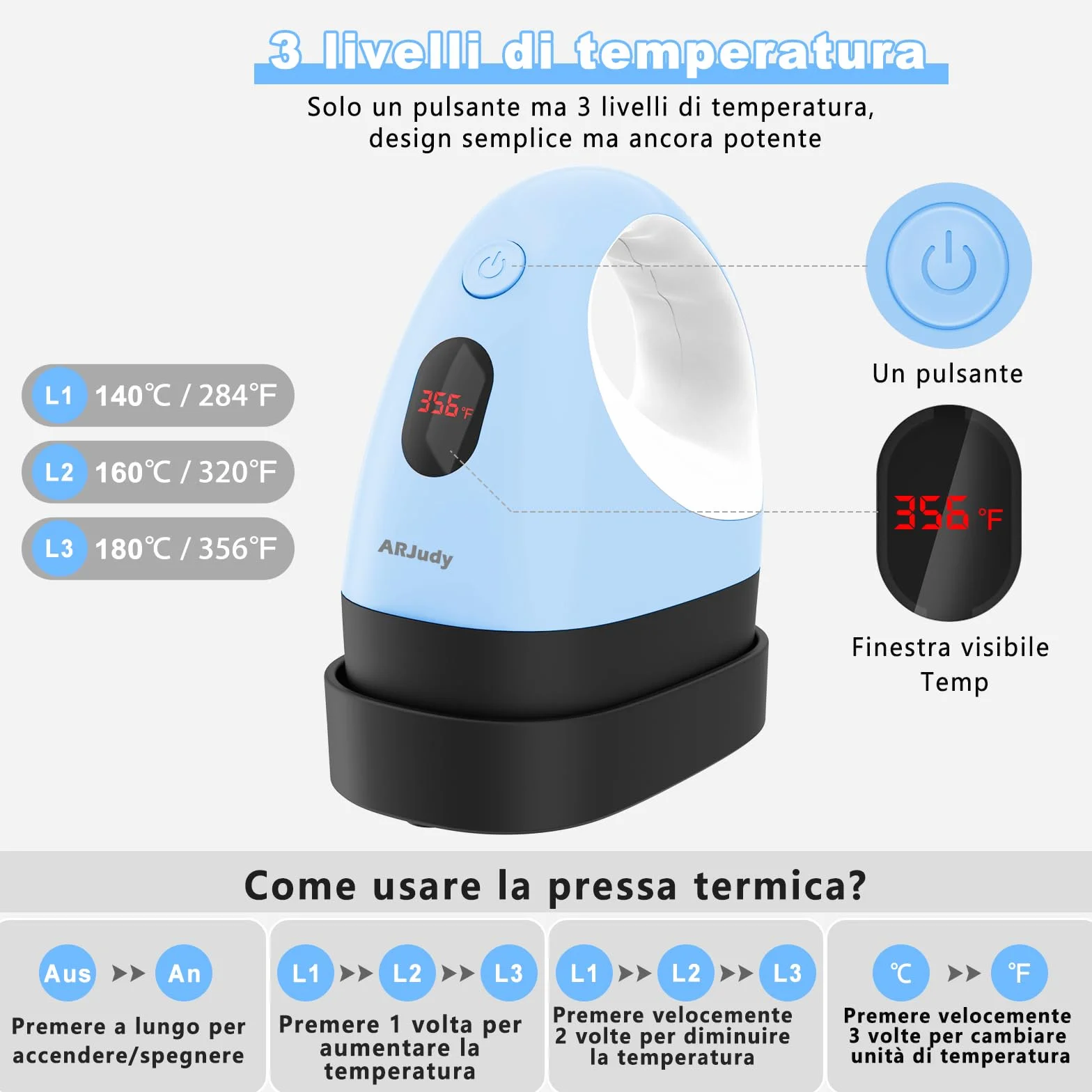 Mini pressa a caldo portatile con 3 impostazioni di calore e temperatura visibile