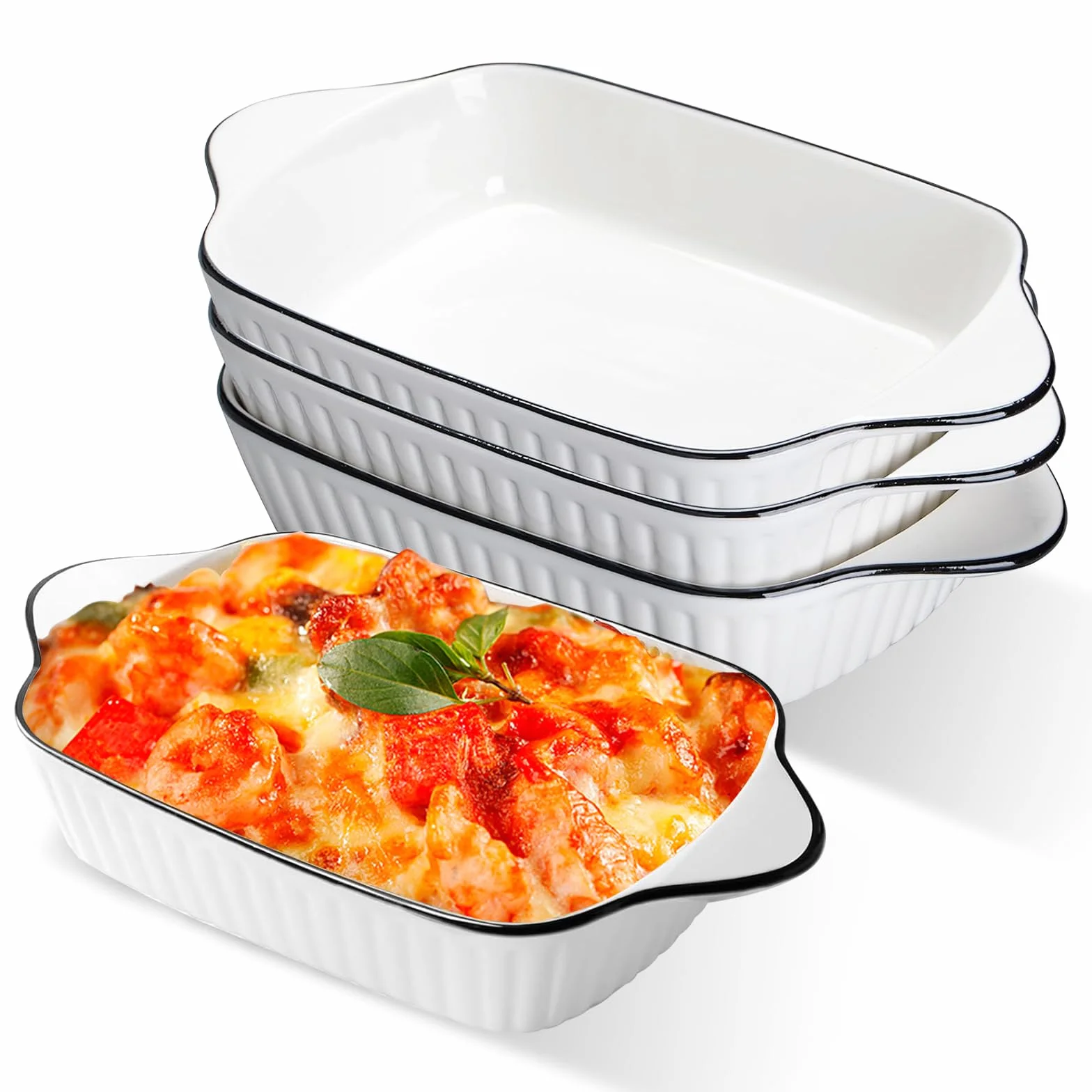 Set da 4 pirofile piccole in ceramica di alta qualità con manici, adatte per forno, microonde e friggitrice ad aria, perfette per gratin, pasta, dessert e altro. Piccola pirofila per 1 persona