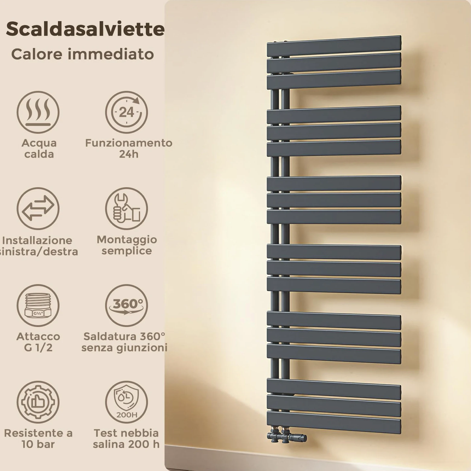 Radiatore design per bagno, radiatore scaldasalviette, grigio antracite, pannello piatto, Connessione centrale, 1041x500mm, radiatore per bagno, asciugatore per asciugamani, 555 Watt (Senza valvola)