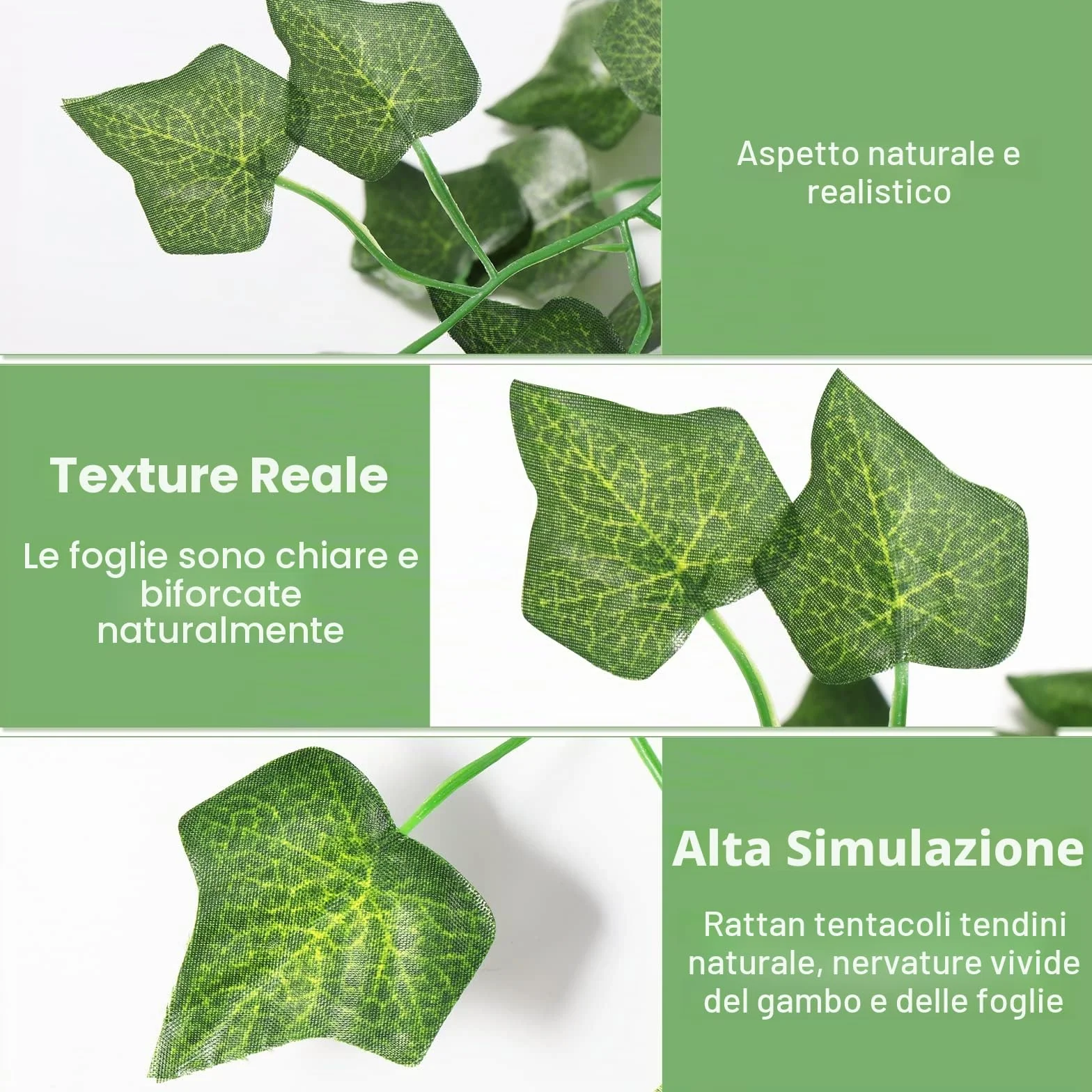 Vinabo Home Deco Edera Finta Pianta Artificiale Rampicante Ghirlanda 2,1m 12 Pezzi Verde per Esterno