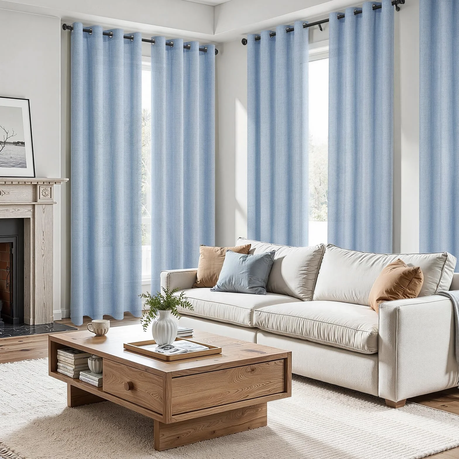 MRTREES Tenda in Voile Lino Semitrasparente Blu con Occhielli da Interno, Tende Moderne per Interni Soggiorno Moderne Camera da Letto Cameretta Bambini Salotto 2 Pezzi, 140x225 cm