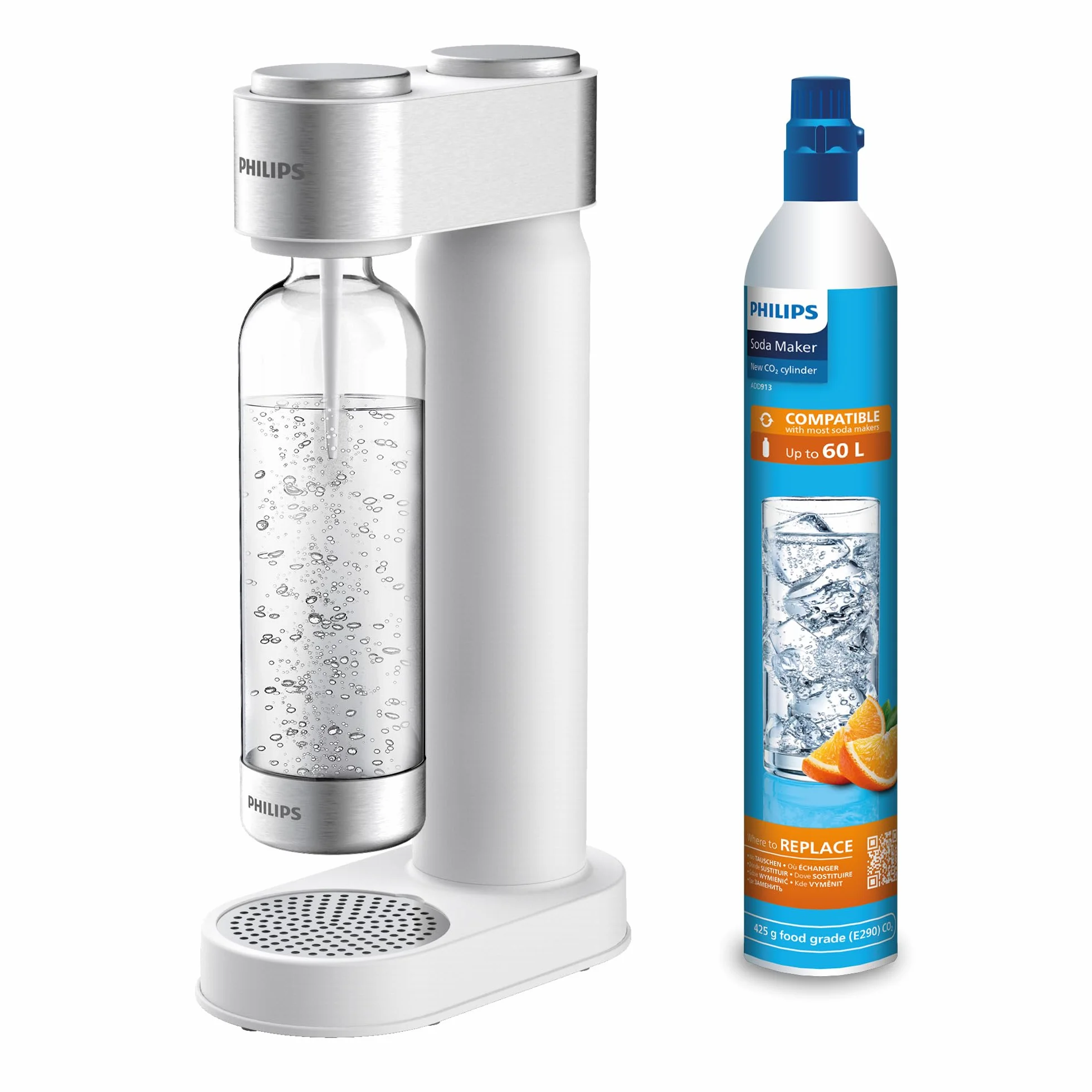 Philips Water Add4902WH/10 Gozero, Produttore di Acqua Frizzante, Plastica, Bianco, 1 l