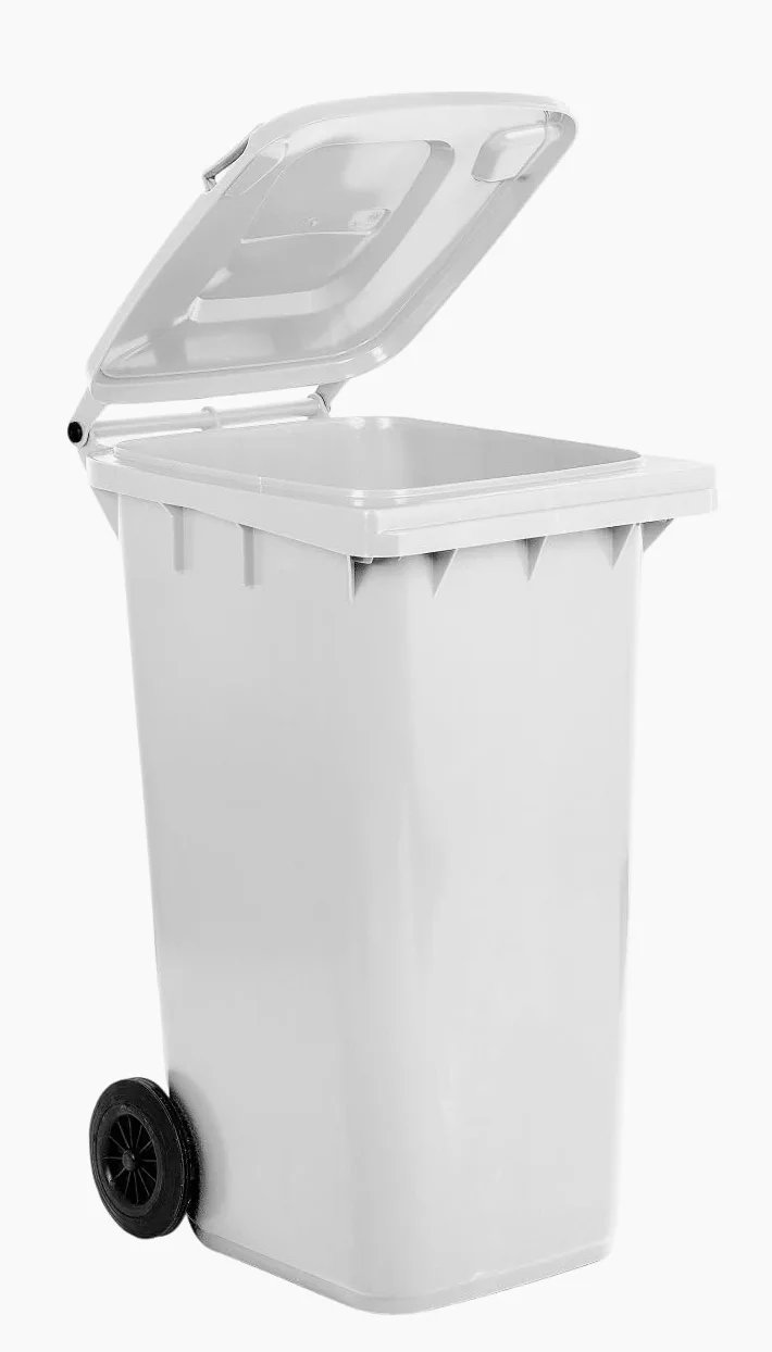 Mobil Plastic - Bidone Raccolta Differenziata 240 Litri con Coperchio e Ruote per Esterni | Colore Bianco | Plastica Resistente | Certificato UNI EN 840