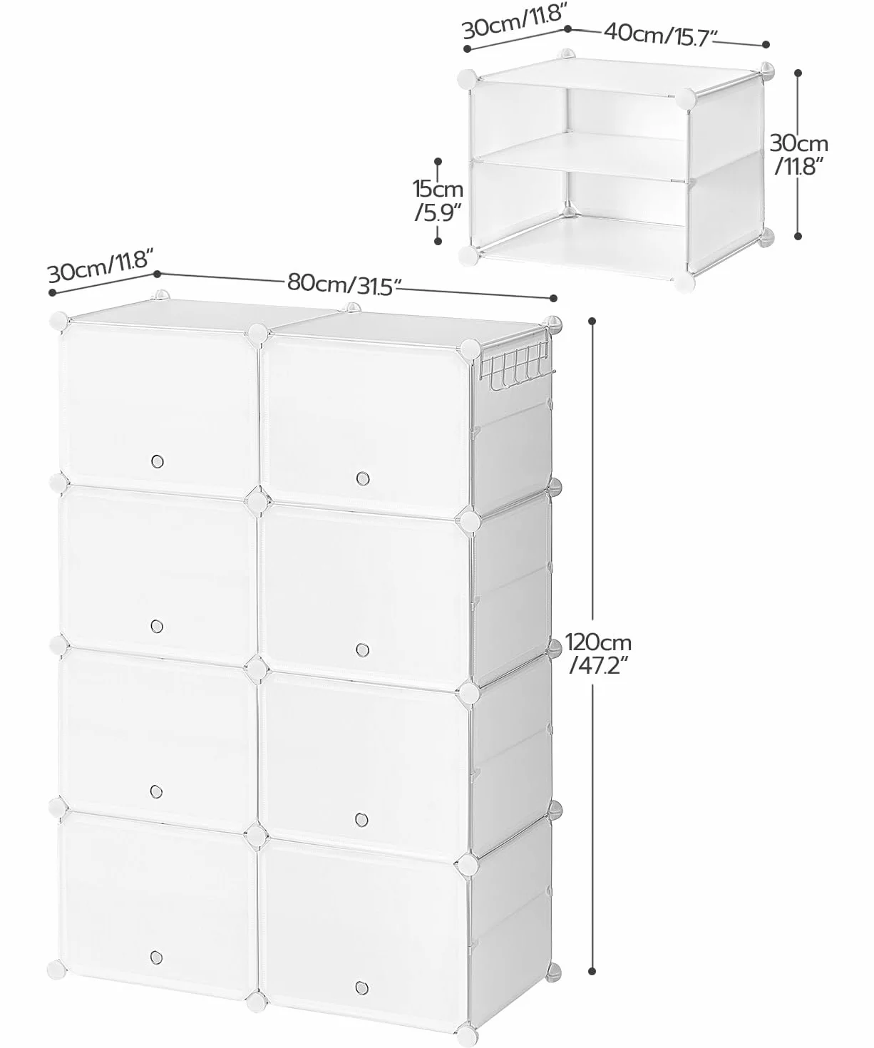 HOOBRO Scarpiera 8 Scomparti con Sportello, Scaffale Componibile in Plastica 40x30x30 cm, Bianco