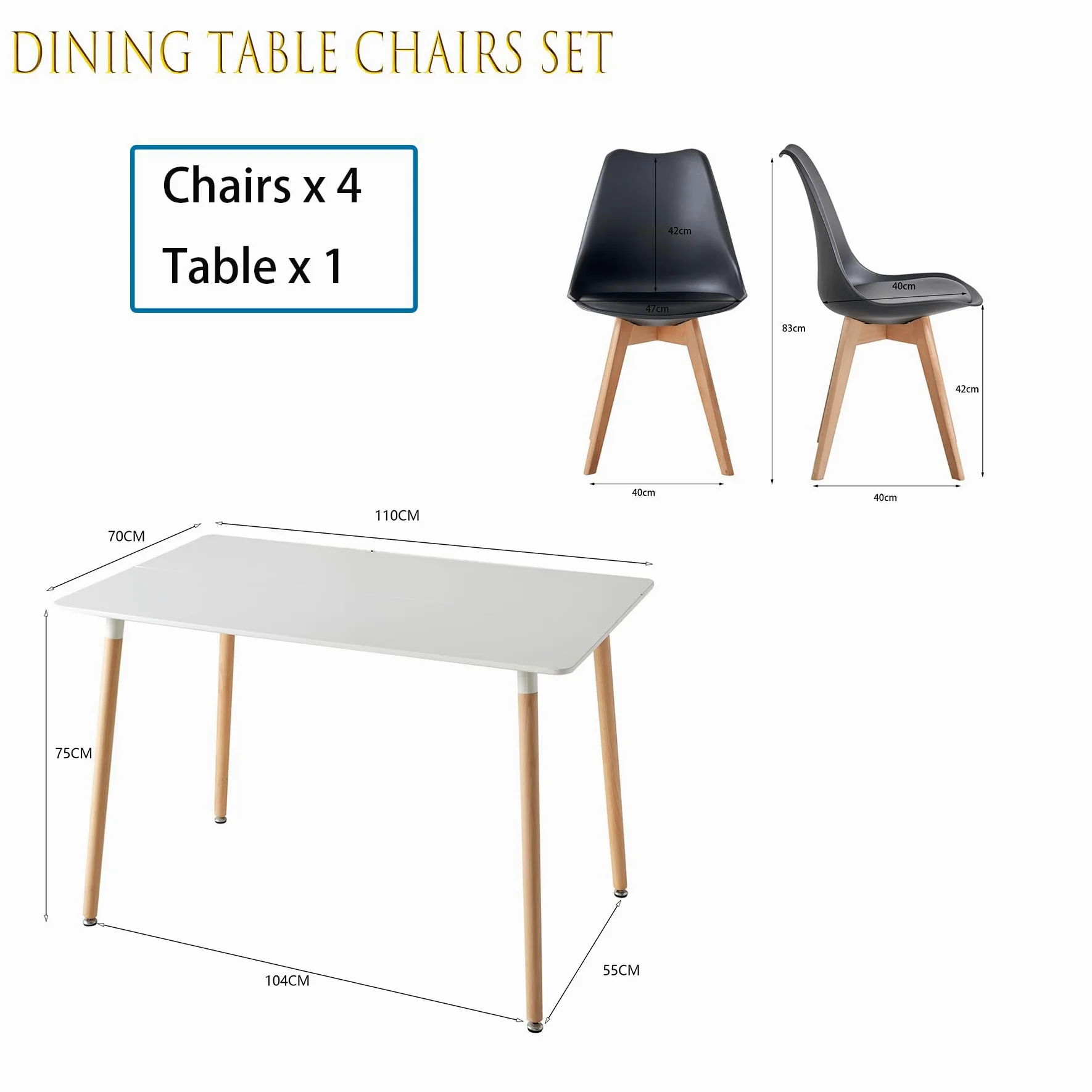 GrandCA HOME Tavolo da Pranzo Moderno e 6 Sedie da Pranzo, Tavolo da Cucina Rettangolare con Struttura di Giunzione (6 Sedie Nero+1 Tavolo)