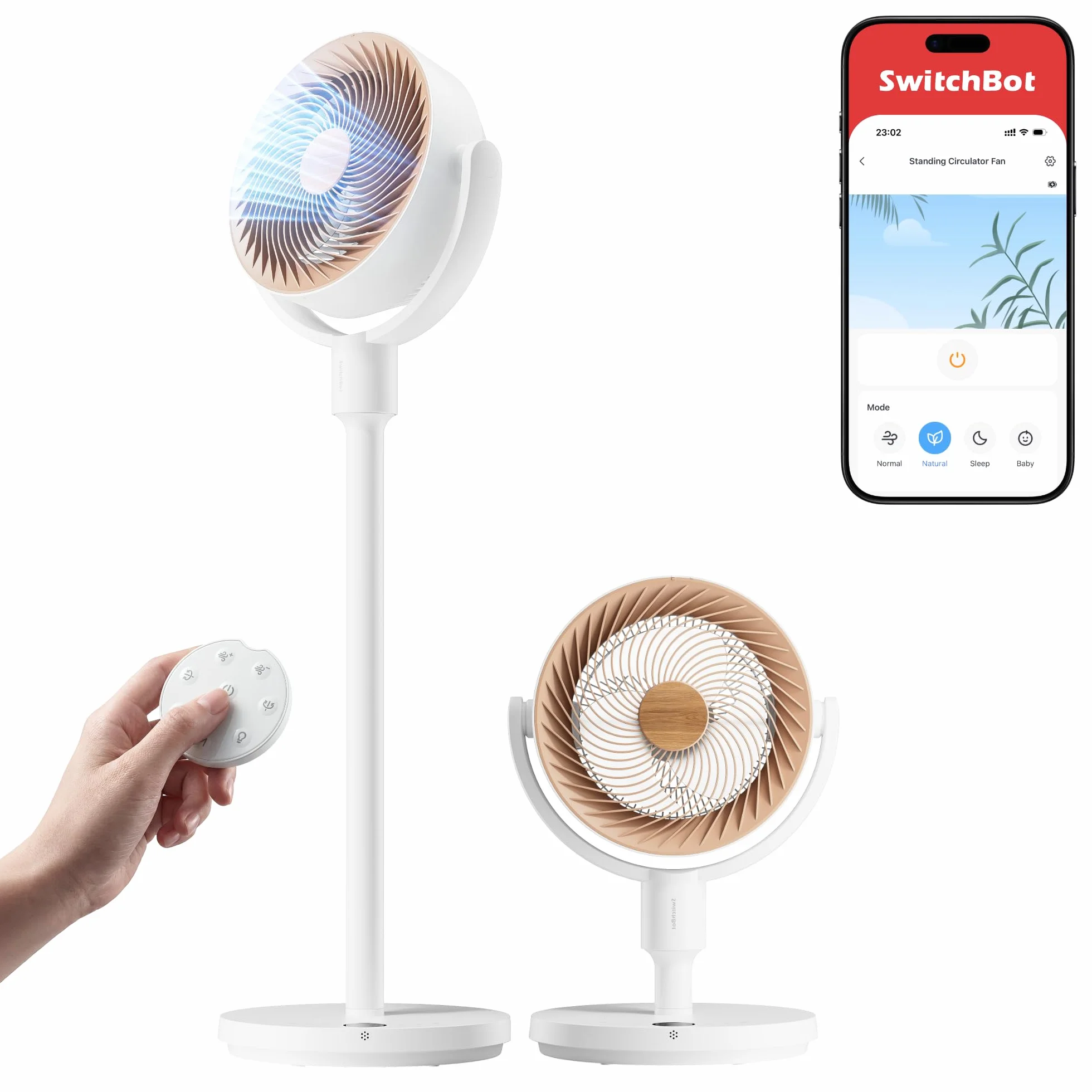 SwitchBot Ventilatore a circolazione d'aria a piantana RGB, silenzioso (22 dB) con telecomando, compatibile Matter via Hub, portata 9,15 m³/min, altezza regolabile, 4 modalità, 9 velocità, timer 9 ore