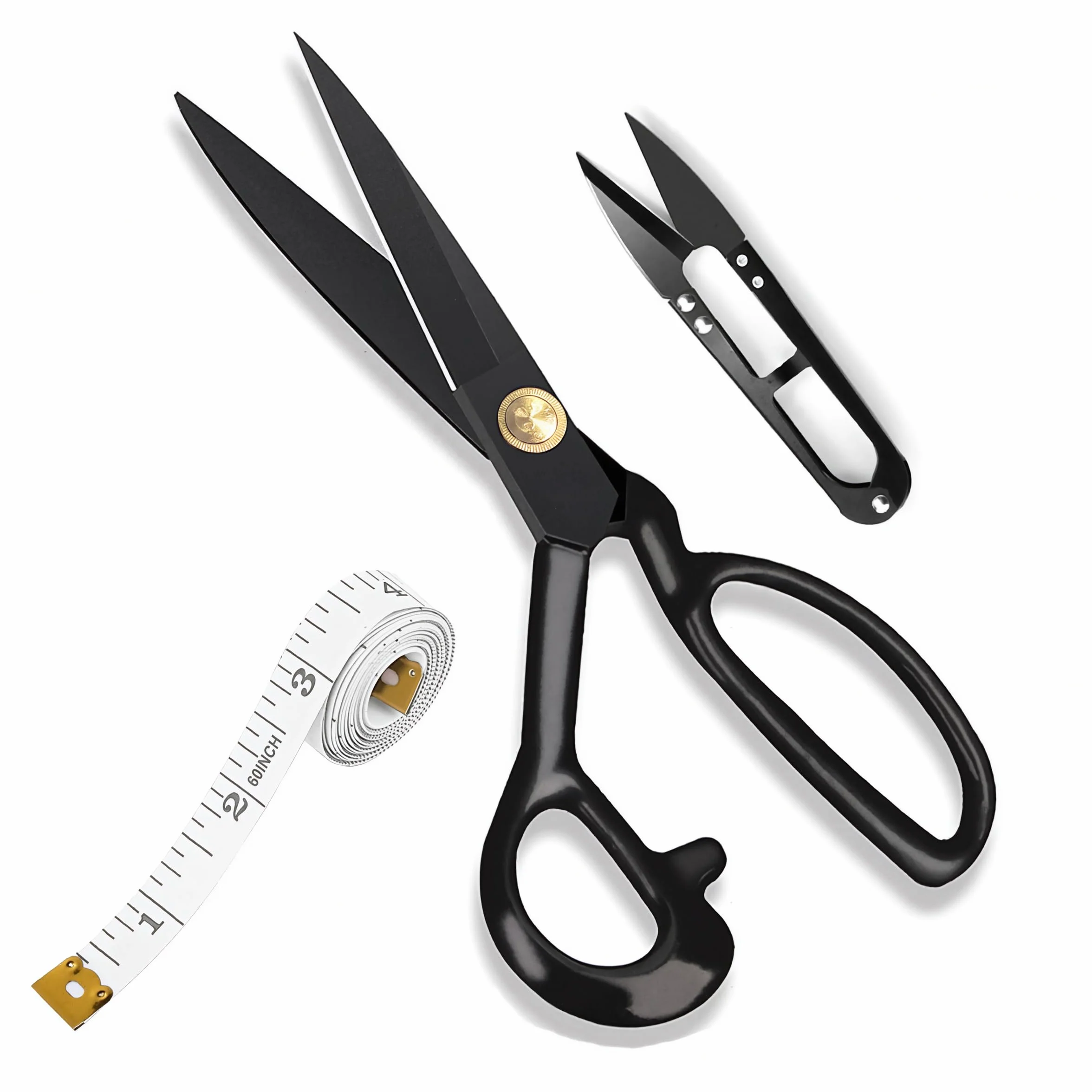 Forbici da cucito professionali 25,4 cm per tagliare tessuti, pelle, jeans con tagliafilo e metro a nastro (nero)