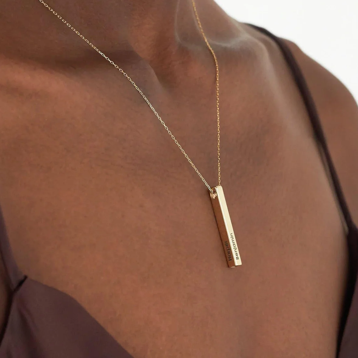 Generico Collana Personalizzabile con Incisione Ciondolo Rettangolare Acciaio Inossidabile Oro Argento Oro Rosa Nero