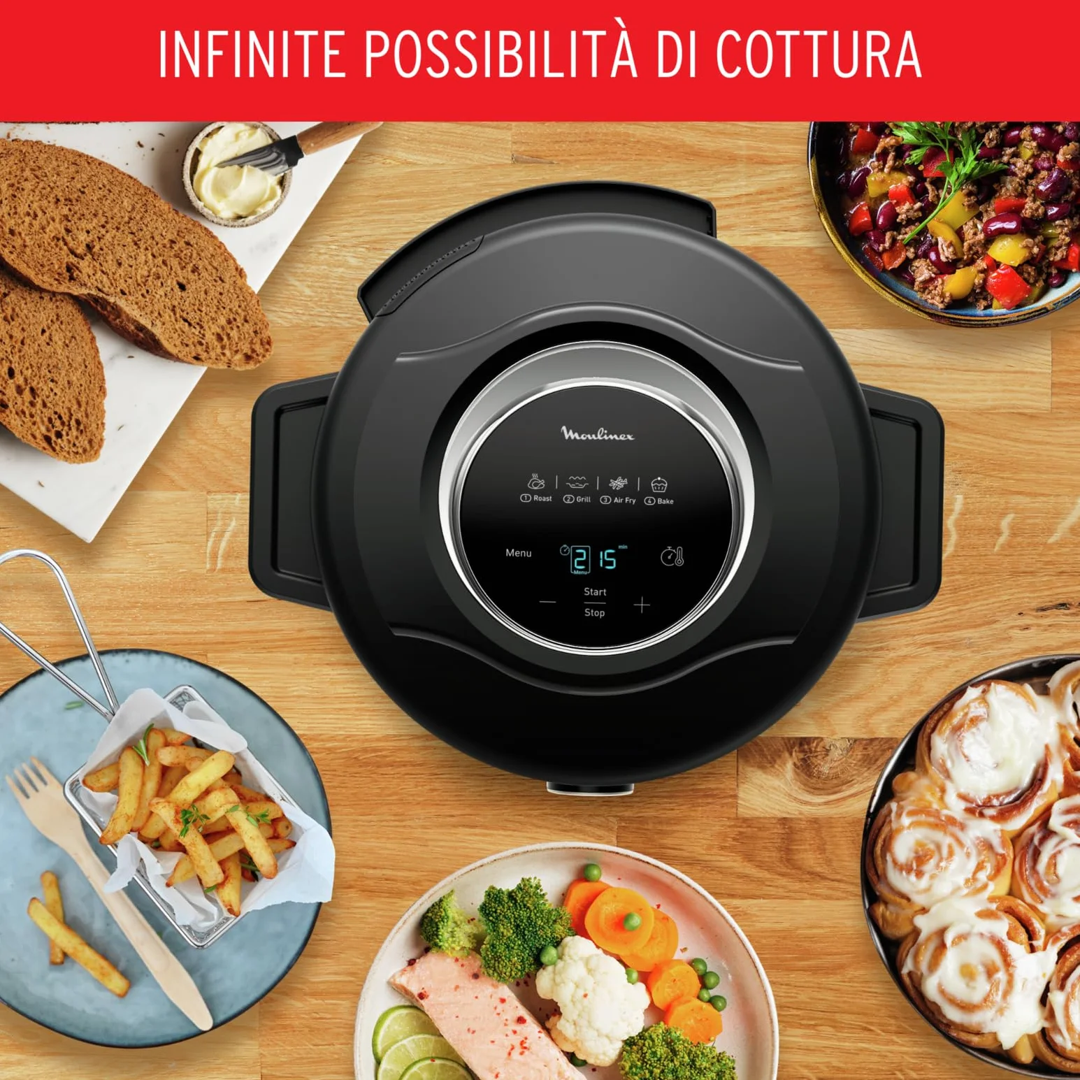 Moulinex Turbo Cuisine Multicooker 15-in-1 7.6L Friggitrice ad Aria Cottura a Pressione CE7788