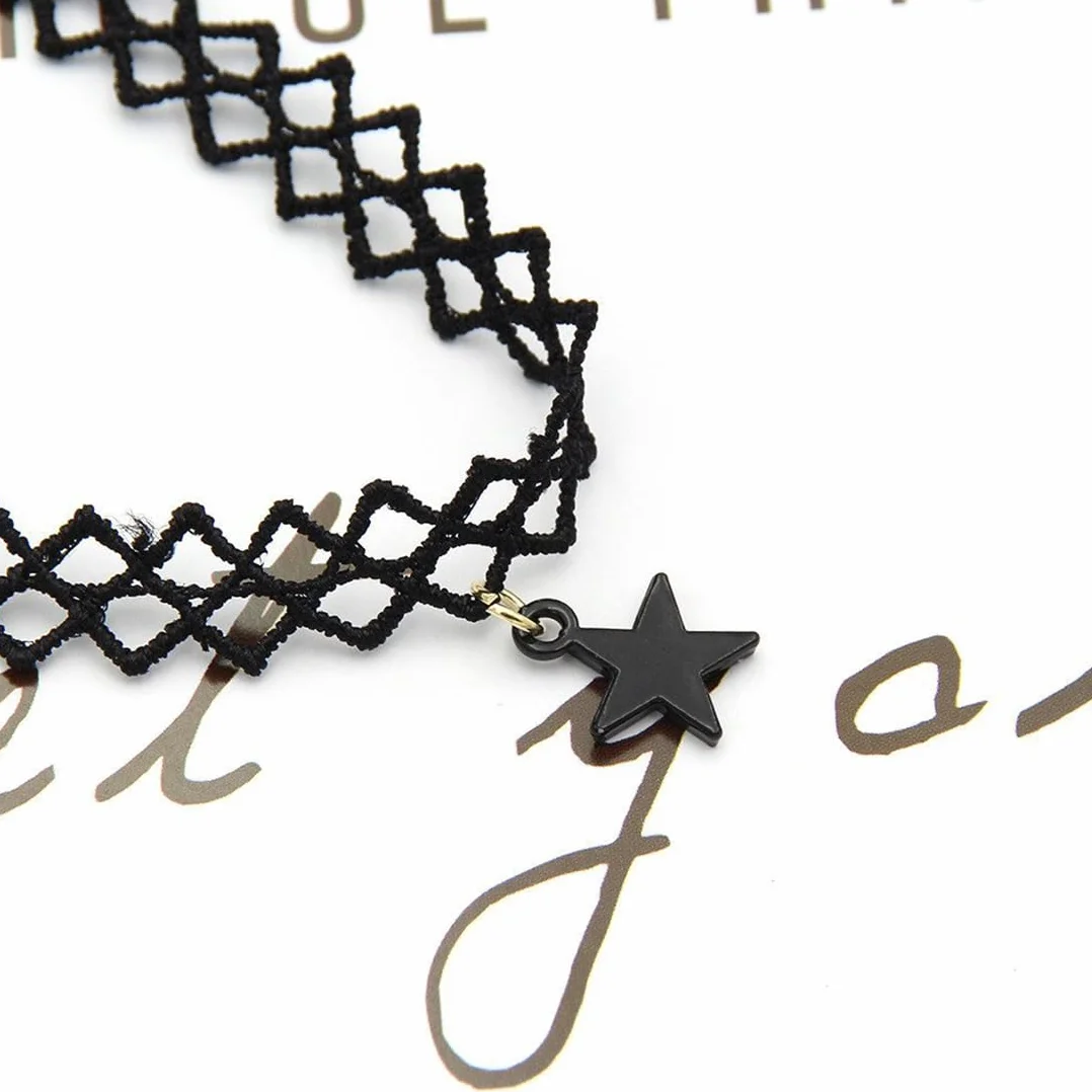 Choker Donna in Velluto Nero Girocollo Stretch Collare Tatuaggio 7 Pezzi