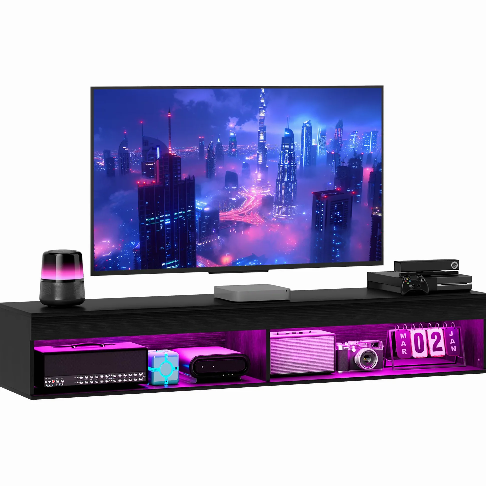 HOMCOM Mobile Porta TV fino 75" Sospeso con Luci LED 16 Colori e Modalità Regolabile con Telecomando, Mobile TV Sospeso in Legno, 180x40x30 cm, Nero