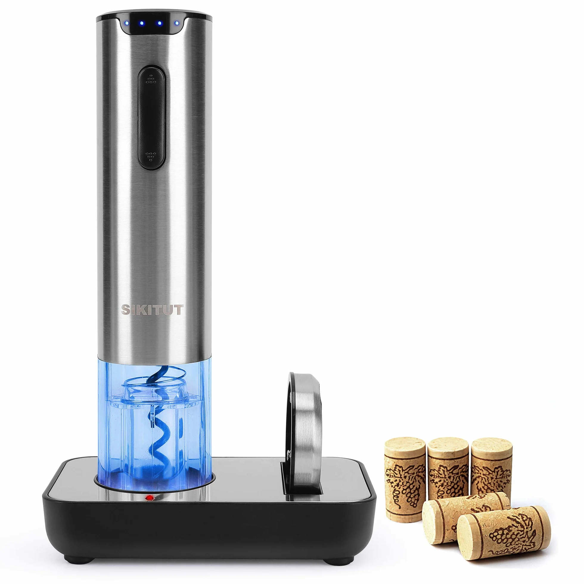 Cavatappi Elettrico Professionale Acciaio Inossidabile con Indicatore LED Batteria e Base Ricarica USB